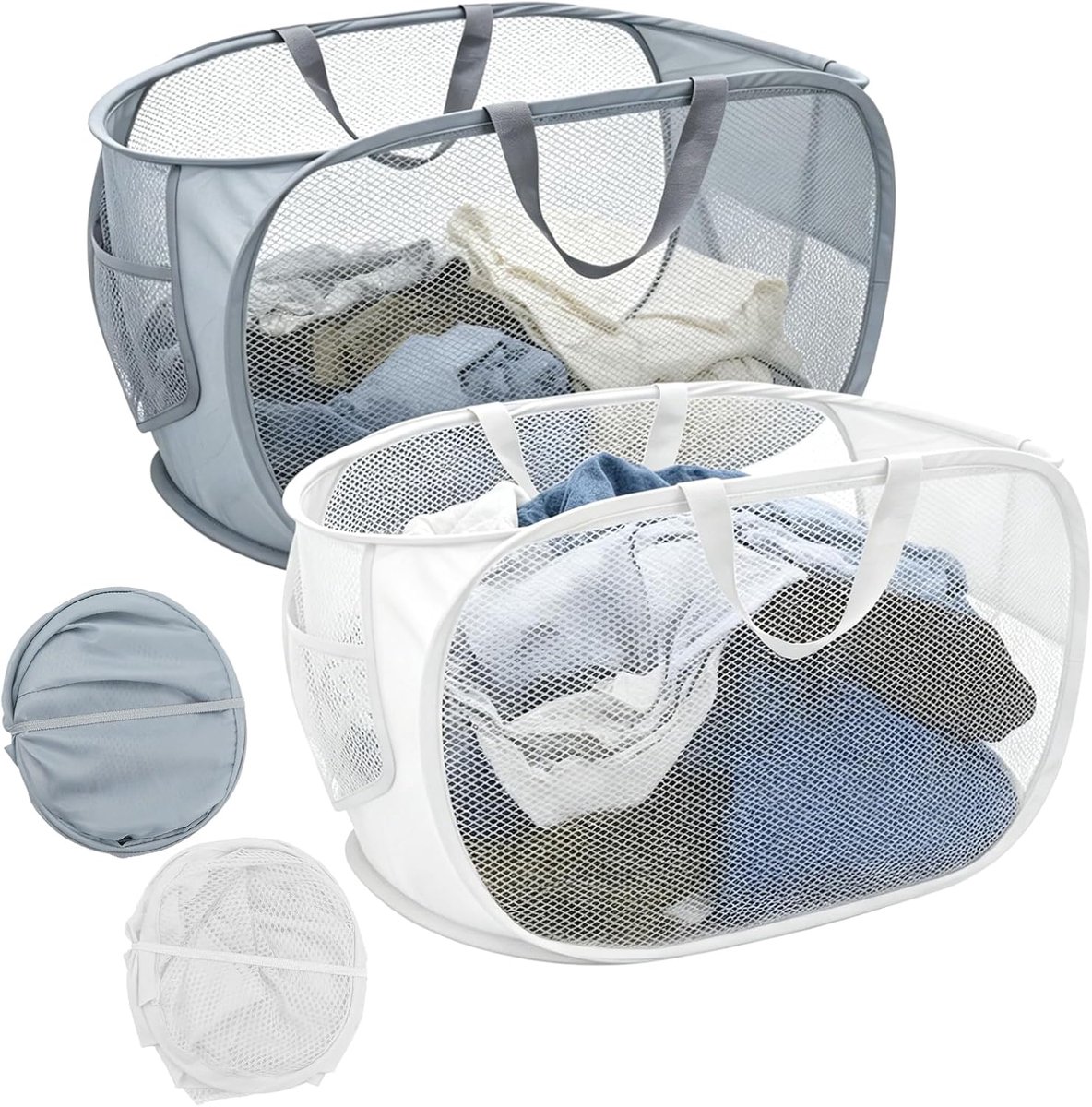 2 stuks opvouwbare wasmand, pop-up wasmand, draagbaar, 58 x 36 x 36 cm, inklapbare wasmand met handvat voor - ShopVlot