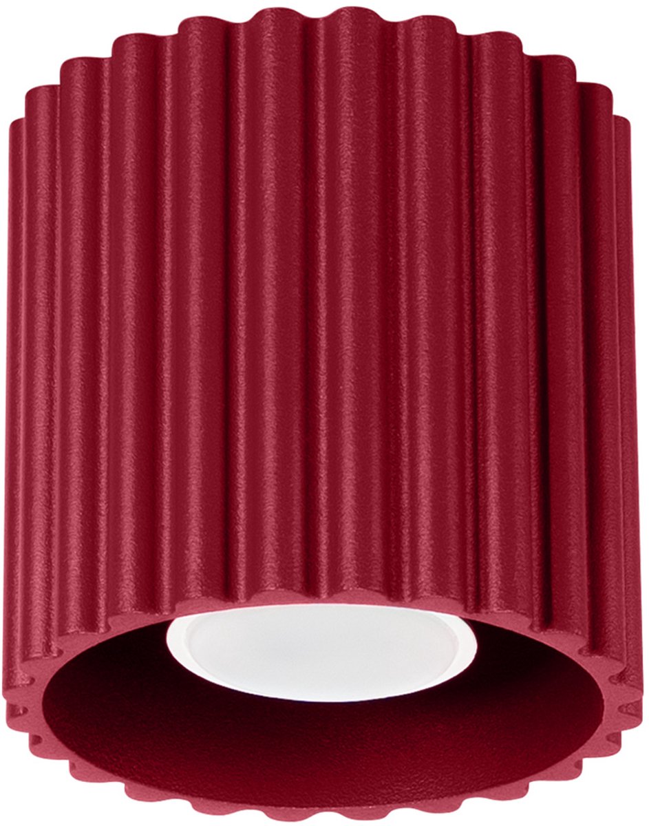 Plafondlamp AURA 1 met geribbeld oppervlak - Sollux Lighting - IP20 - Bordeauxrood aluminium behuizing - 10 x 10 x 10 cm - 1 x GU10 LED, exclusief lichtbron - Max. 10 W - Minimalistische plafondlamp voor woonkamer, slaapkamer en eetkamer