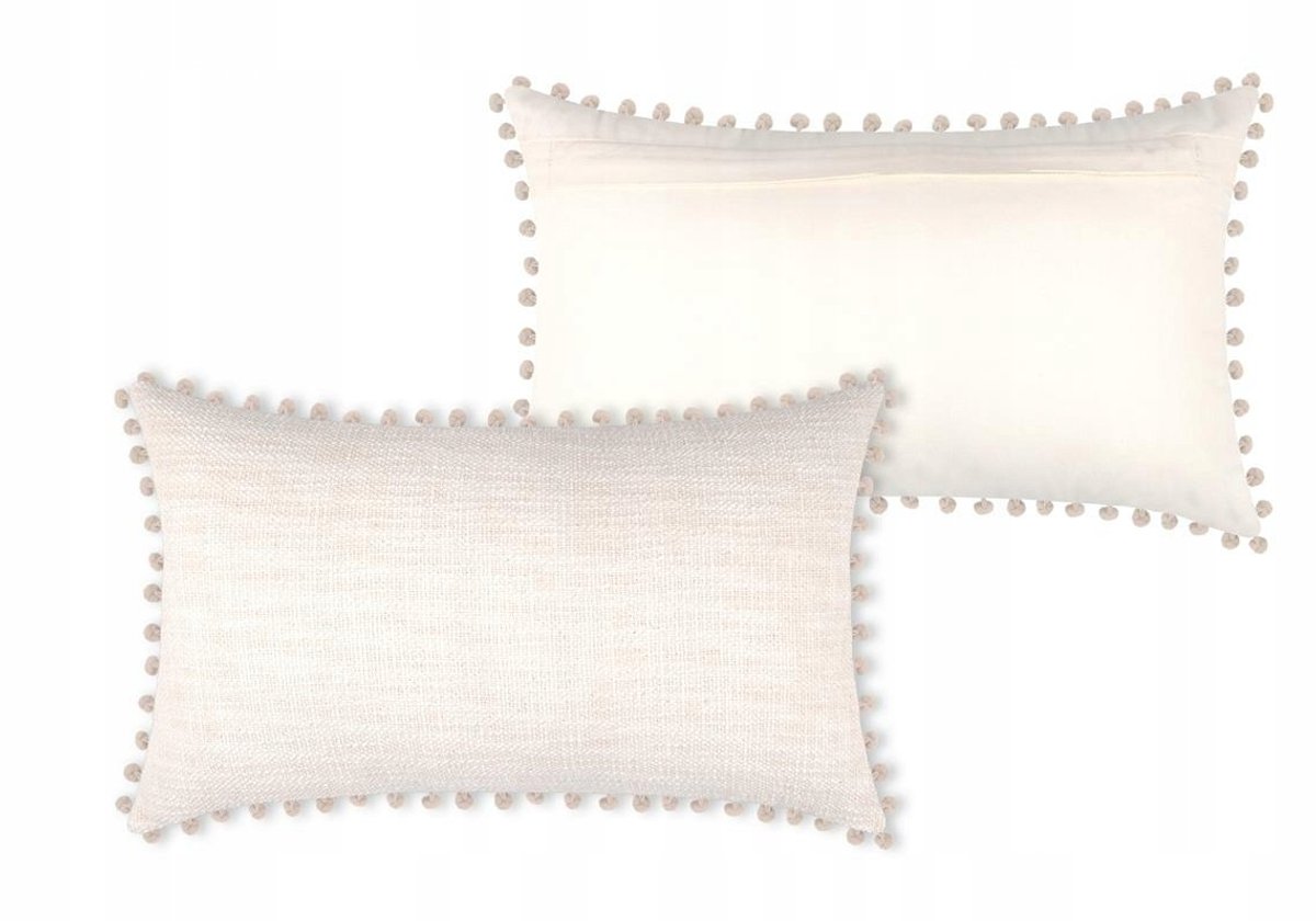 Decoratieve Kussenhoes 30x50cm met Pompons - Beige Katoen