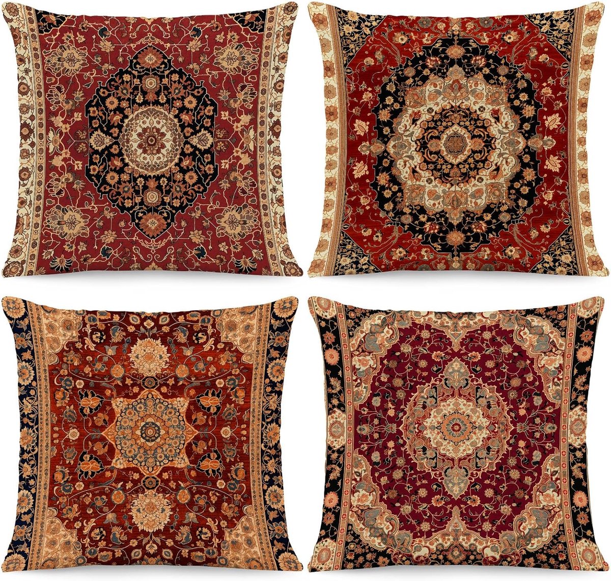Kussensloop retro Perzisch tapijt boho-patroon 45x45 cm set van 4 - ShopVlot