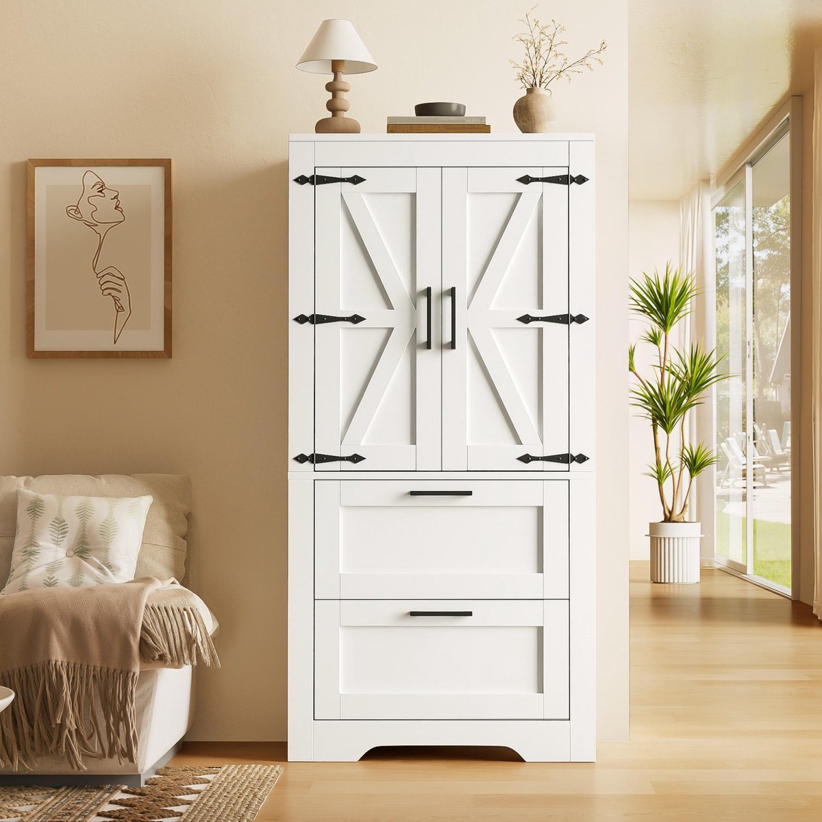 Clruro Keukenkast - 60 x 30 x 128 cm - 2 Laden - Verstelbare Planken - MDF/PB - Wit