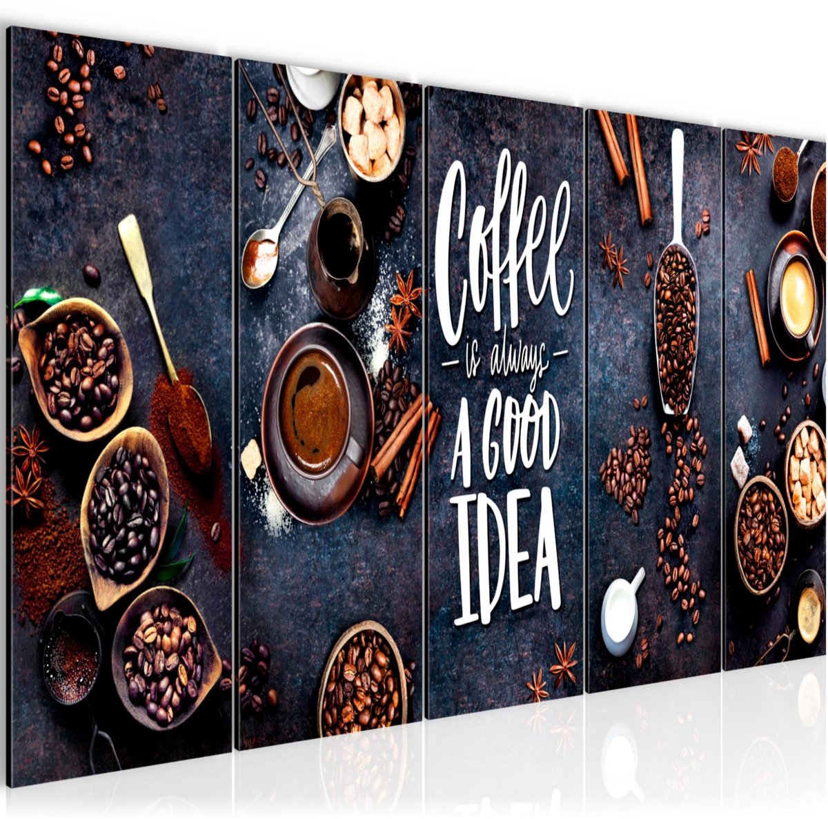 Famanu – Schilderij van koffie kunstafdruk op fleece canvas, muurdecoratie voor de keuken, woonkamer of slaapkamer