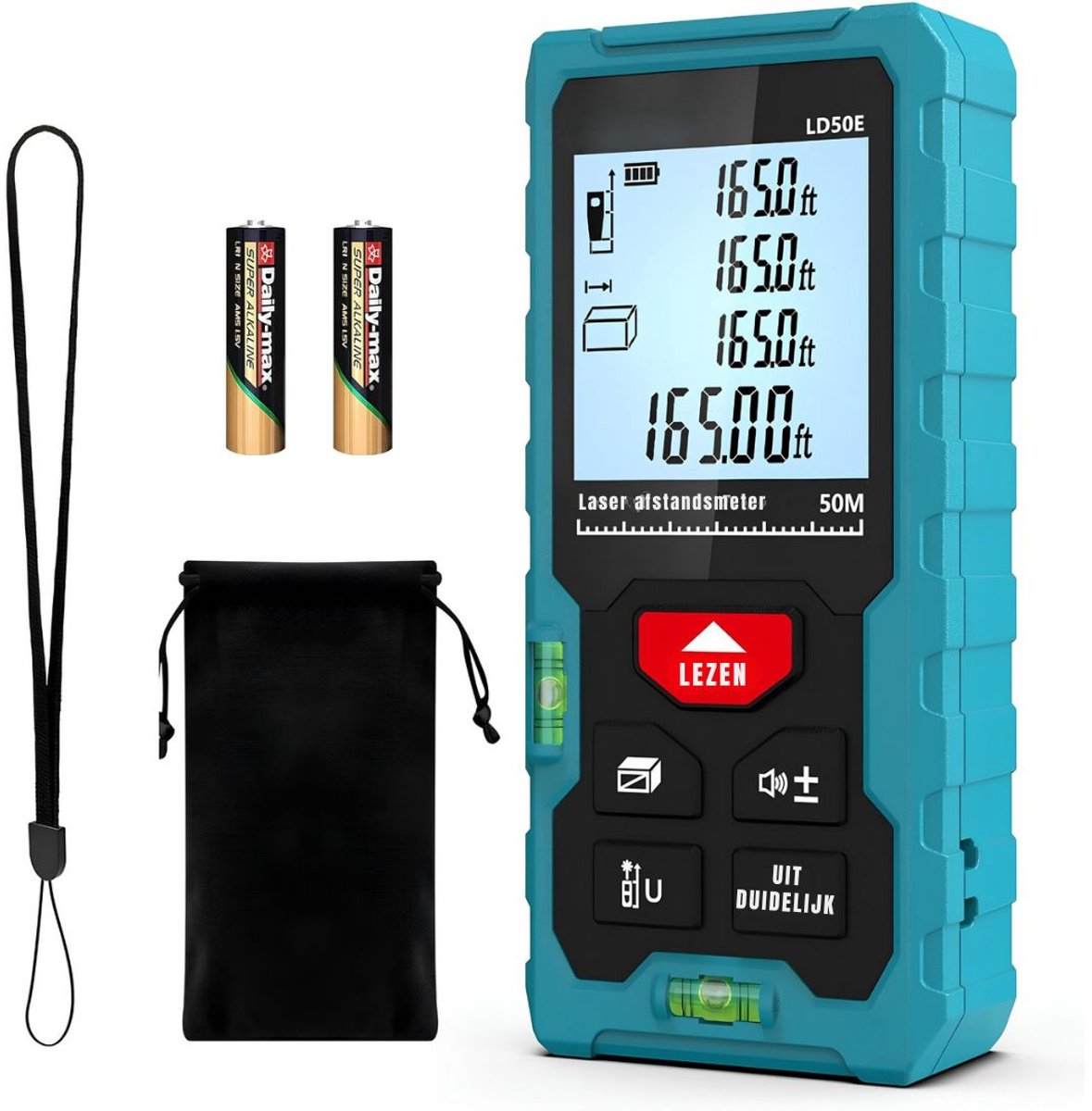 KIRA® Leidingzoeker - Kruislijnlaser - 50M Digitale Laserafstandsmeter Met 2 Niveaus - Leidingdetector - Blauw-groen - 10cm x 5cm x 15cm