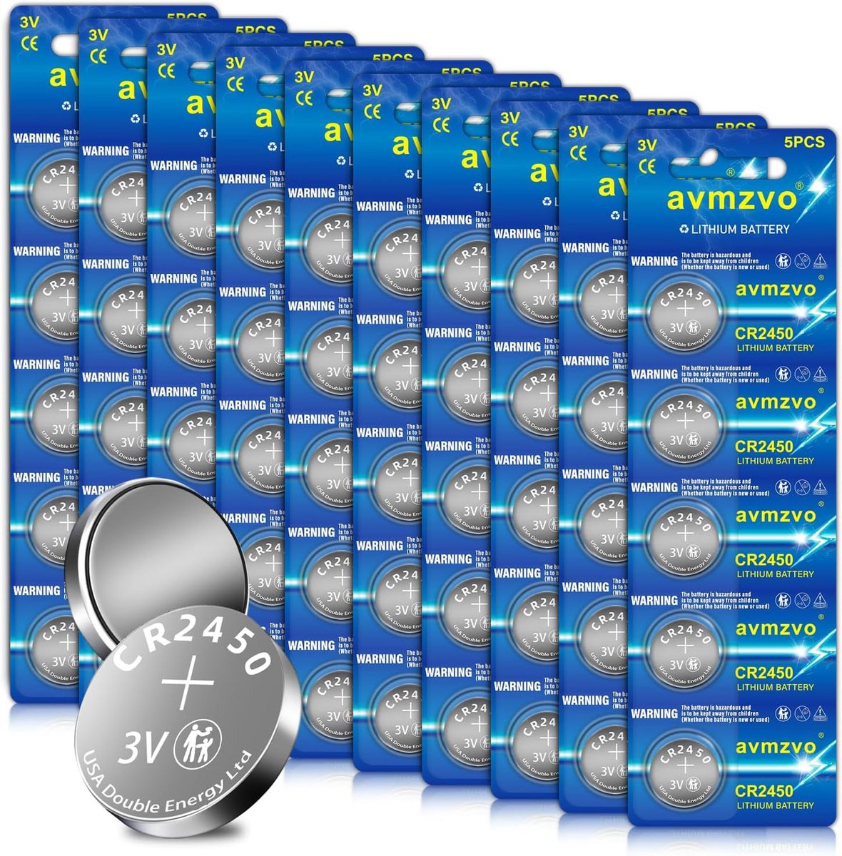 CR2450 Button Cells CR 2450 Battery Lithium Coin (50 Pieces), Long Shelf Life, Leak-Proof, Childproof Packaging - ShopVlot
