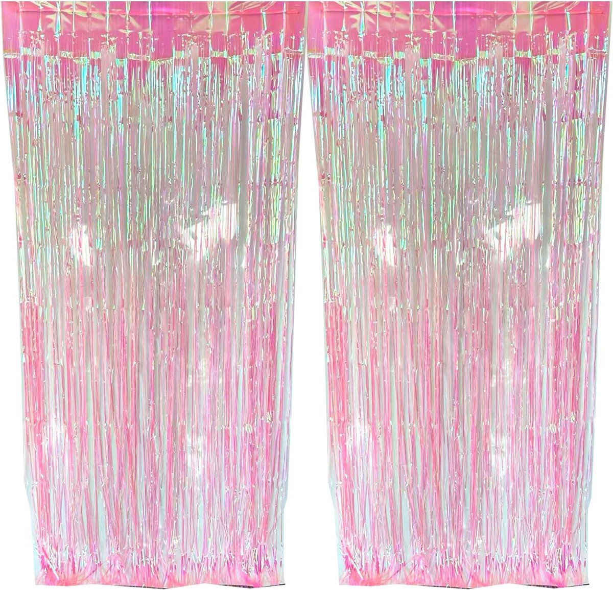 CYBERNOVA 2 Pack Rainbow Neon Fringed Foil 1x2m Metallic Tinsel Foil Fringed Streamer Curtains Backdrop for Wedding - ShopVlot