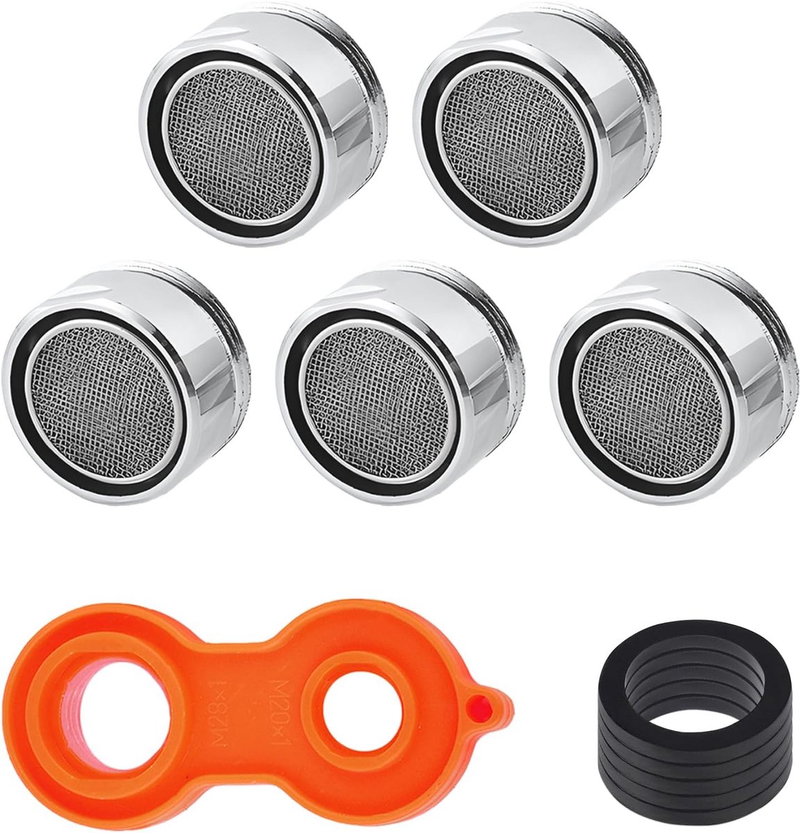 5 stuks kraanbeluchter, keukenspoelbak, 24 mm, 24 mm, buitendraaddelen met sleutel en afdichting, kraanstartfilter met - ShopVlot