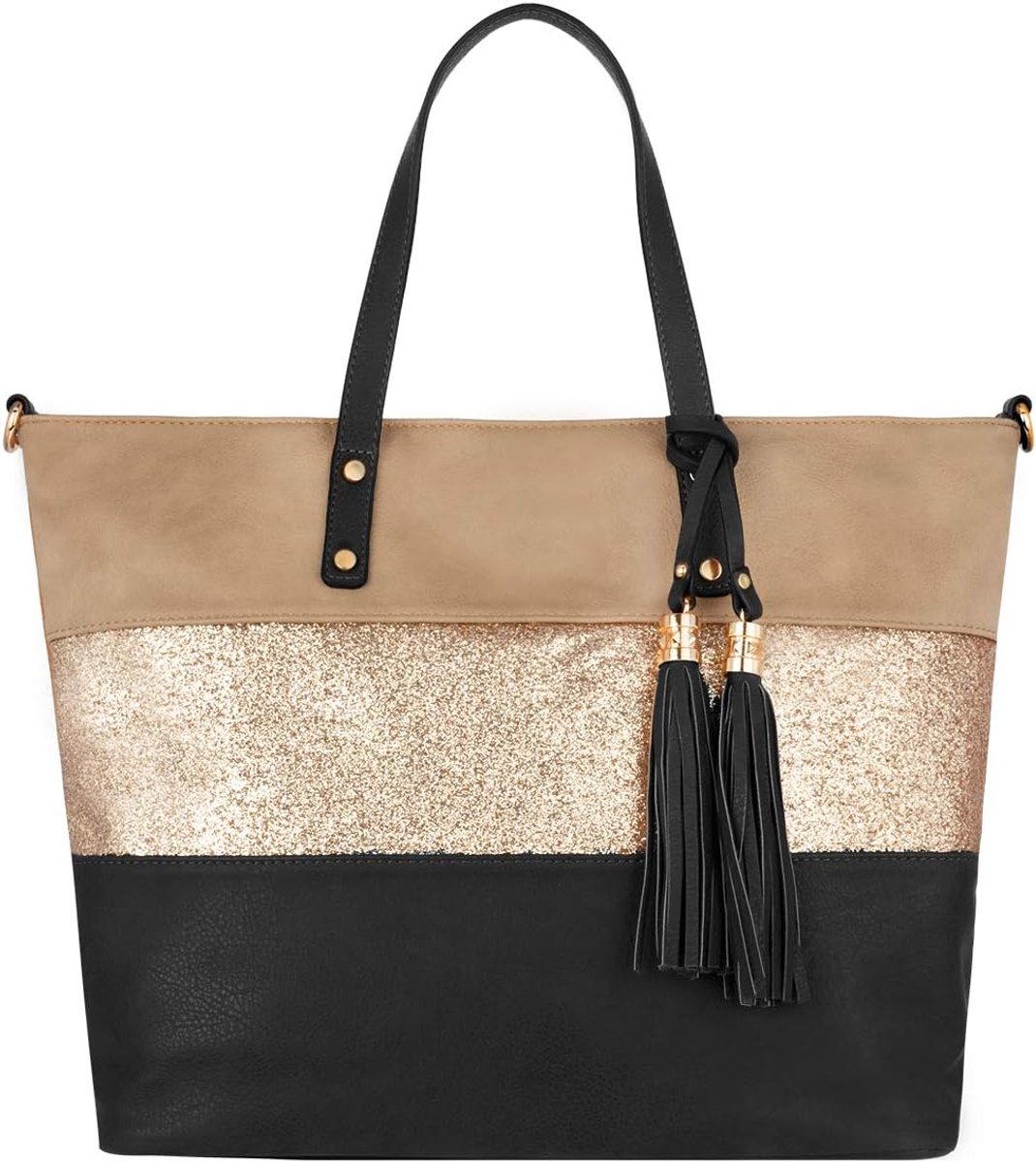 CRAZYCHIC - Ladies Stripes Paillette Handbag - Tote Shopper Soft PU Leather - Casual Shoulder Bag Crossbody Bag - ShopVlot