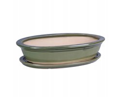 Keramische Bonsai Pot Groen Ovaal 25cm - Stijlvolle Plantenbak
