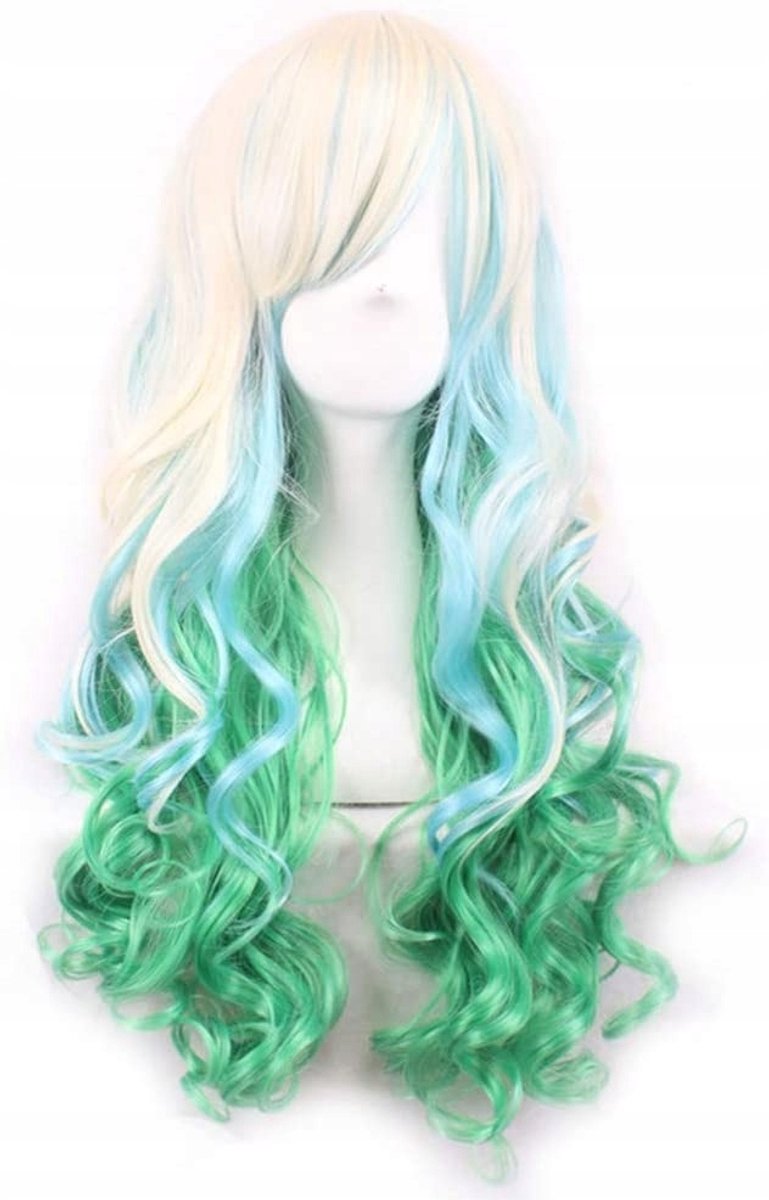 Ombre Cosplay Pruik 70cm Glam Rock Groen Blond Synthetisch