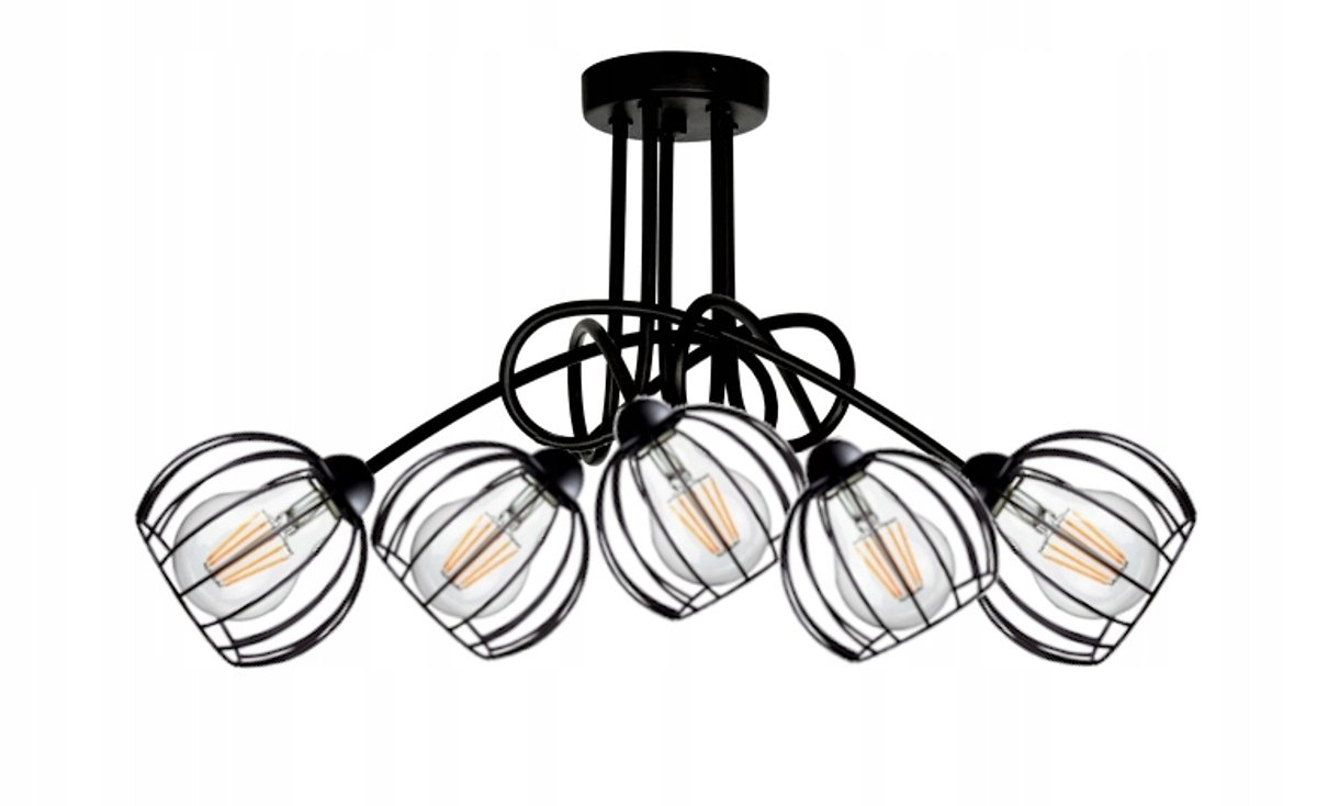 Hanglamp Diamant Loft Metaal Zwart E27 5x60W