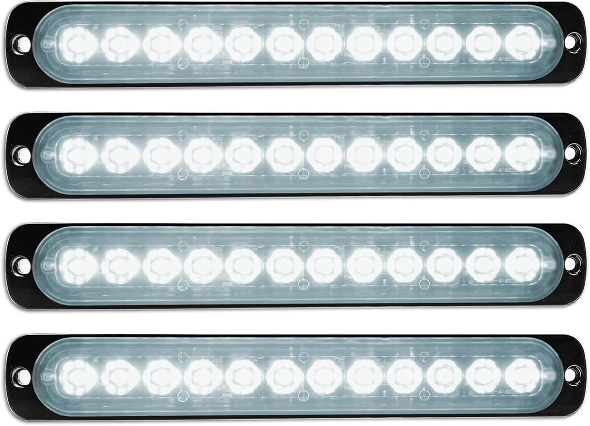 RIGIDON 4pcs 7.5 inch 12 LED White Strobe Lights Safety Flashing Light 12V 24V LED Light Strip for Car, Commercial - ShopVlot