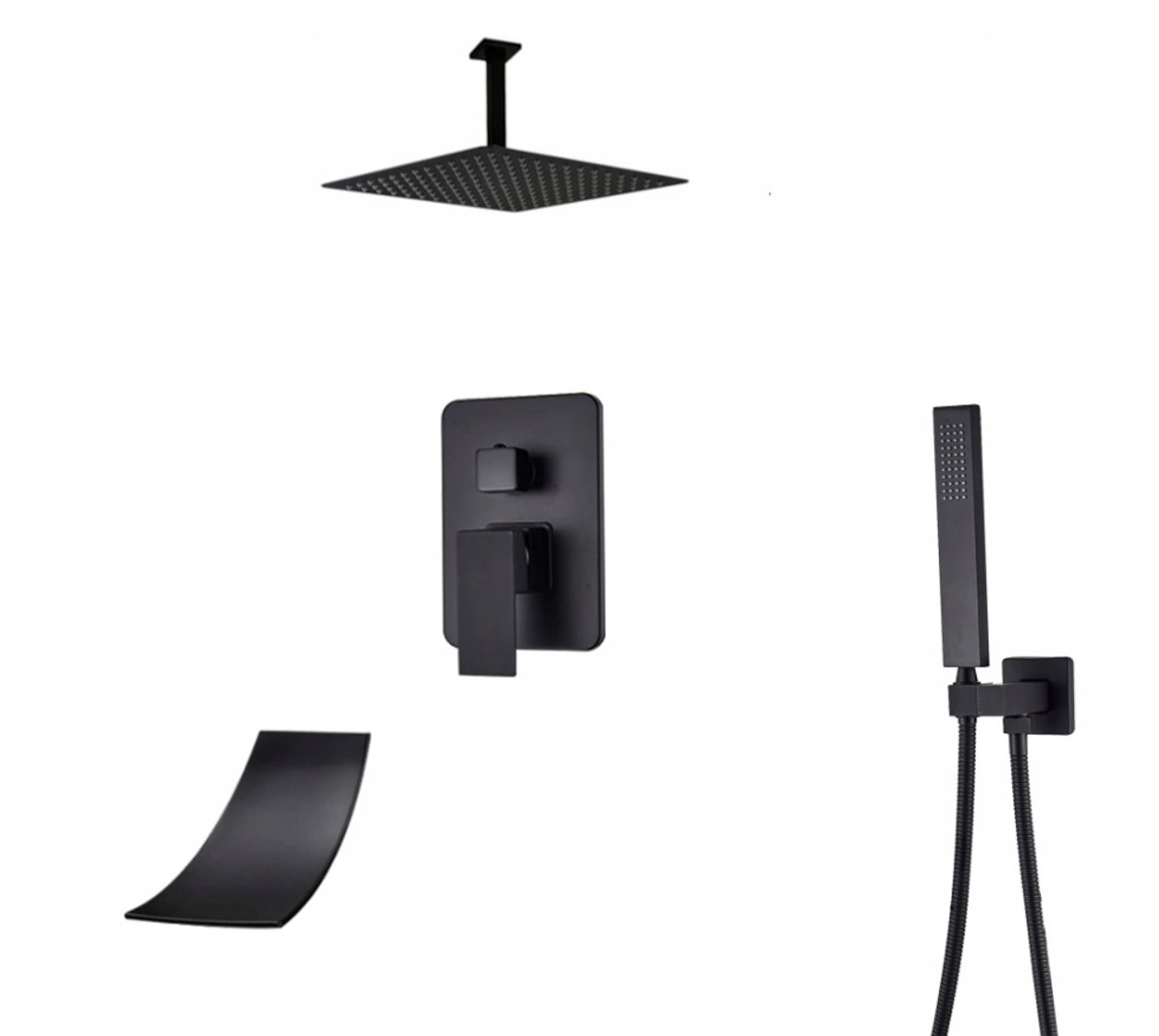 Mat Zwart Inbouw Doucheset met Waterval Uitloop & 20cm Douchekop