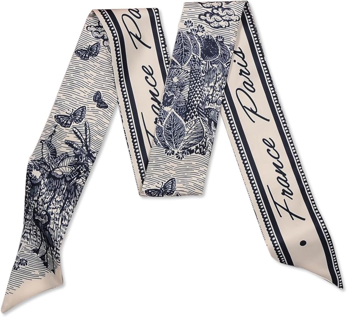 LumiSyne Skinny Silk Scarf Women Girls Narrow Long Neckerchief Artistic Flower Print Letter Pattern Satin Slim Ribbon - ShopVlot