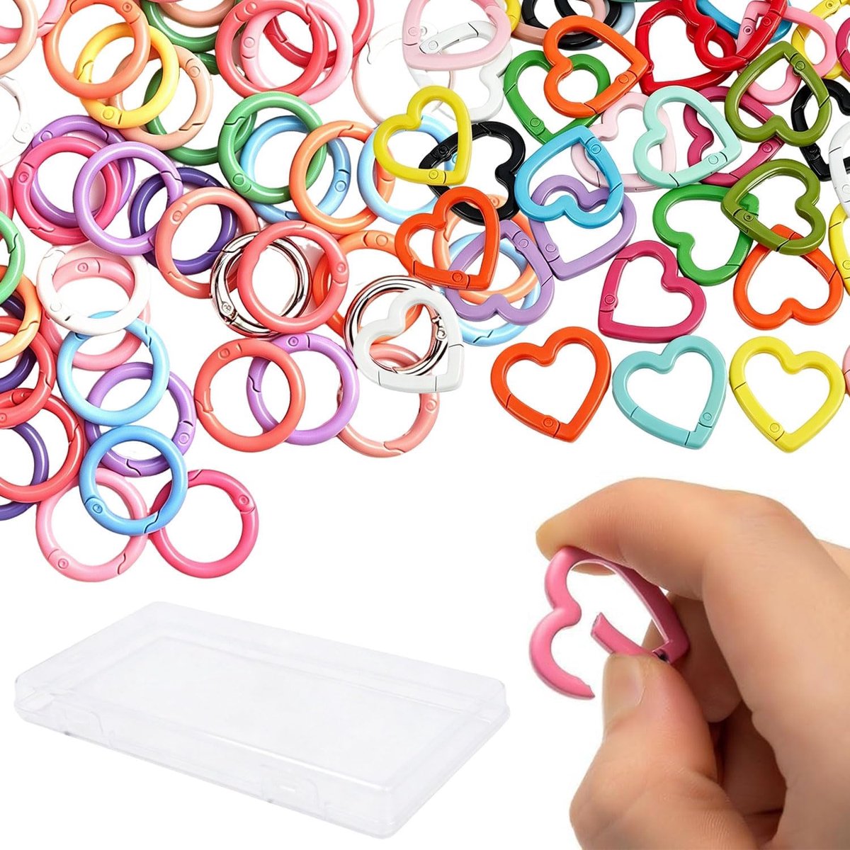 40 stuks mini-karabijnhaken, hart, rond, kleurrijk, met opbergdoos - ShopVlot