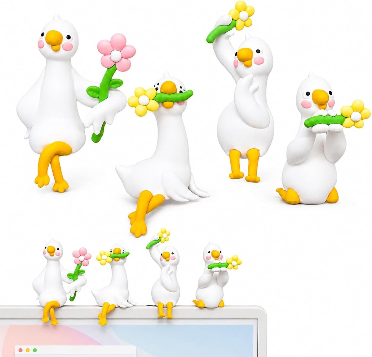 Mini gans figuur set - 4 stuks - hars - schattige decoratie voor bureaus - ShopVlot