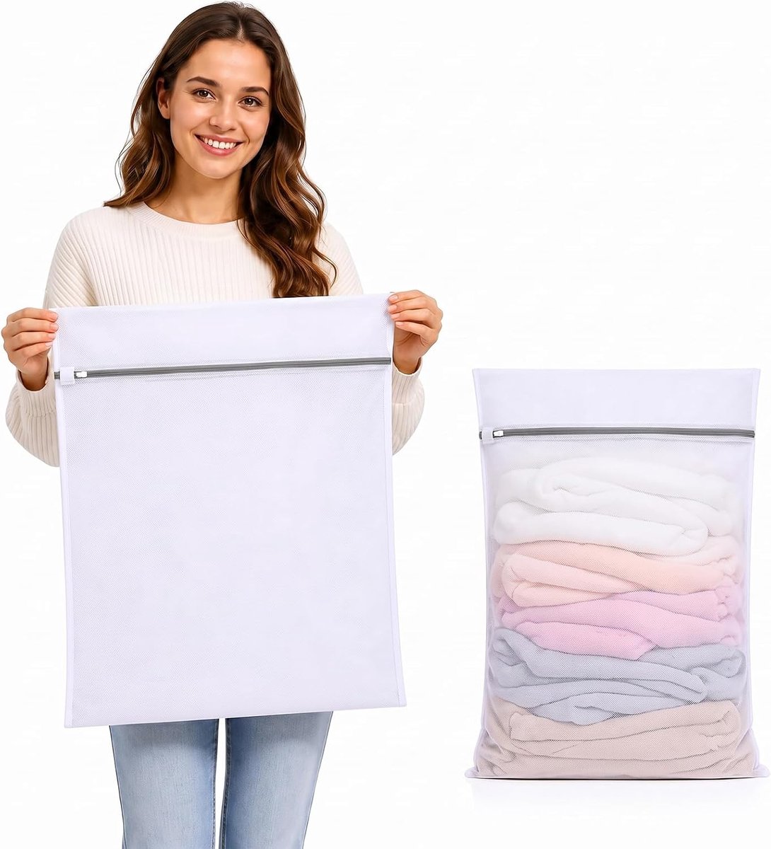 Waszakken 60 x 80 cm - Herbruikbaar met rits - Bescherming voor kleding - Ideaal voor delicate was - ShopVlot