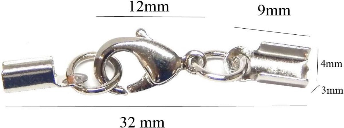 Carabiner met eindkappen set van 5 - antiek zilver - voor 1.5/2/2.5 mm ketting - ideaal voor banden en leer - ShopVlot