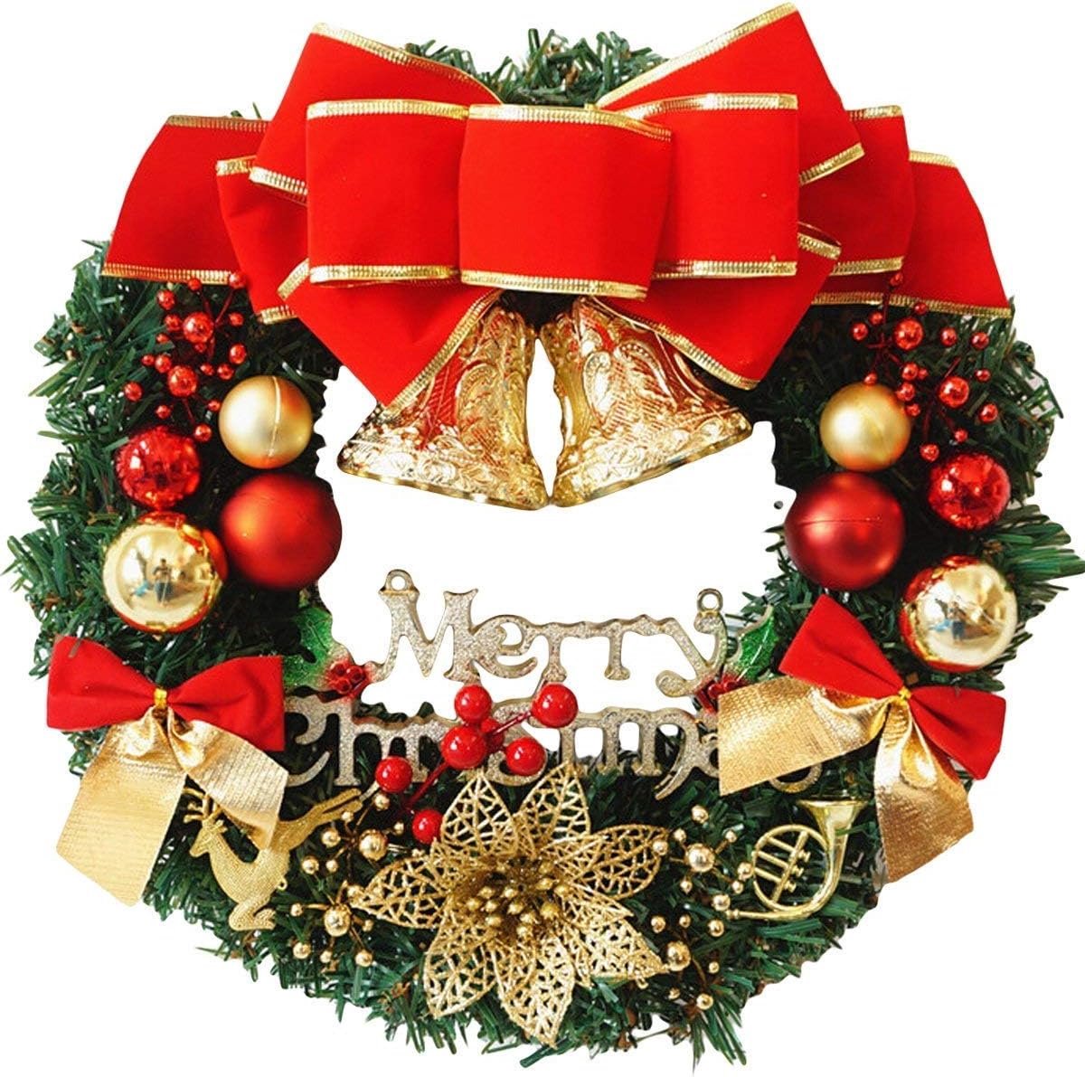 Kerstkrans 30 cm - Kunststof met Poinsettia - Inclusief Bel en Ornamenten - Prachtige Deurdecoratie - ShopVlot
