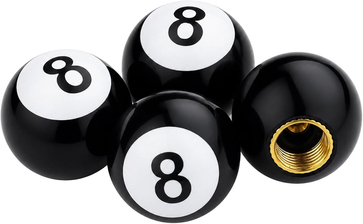 biljartbal doppen 4 stuks - ronde bal vorm nummer 8 - zwart - universele dop voor auto - ShopVlot