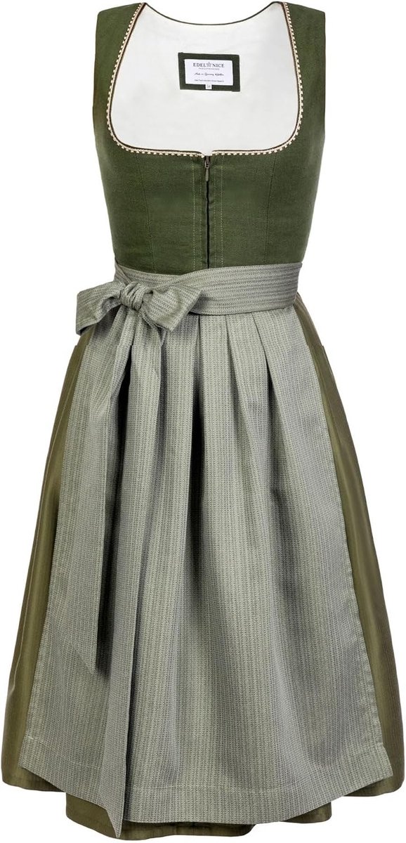 Dirndl Midi Anni - Linnen Groen - Inclusief Schort - Perfect voor Feestelijke Gelegenheden - ShopVlot