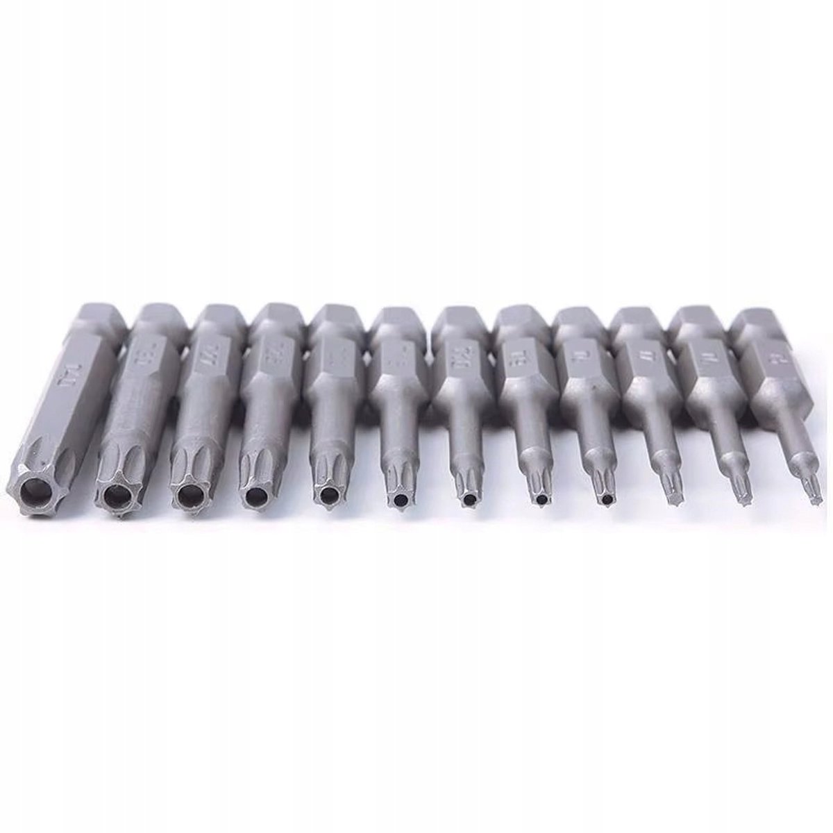 Set van 12 Torx Bits S2 Magnetisch 1/4" 50mm met Gat