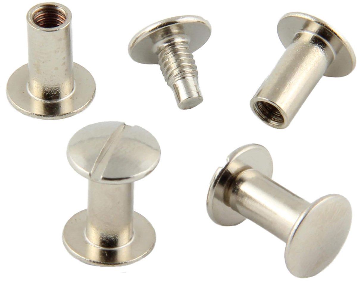 Boekschroeven 12 mm - messing of verchroomd - 20 stuks - ideaal voor het binden van brochures - ShopVlot