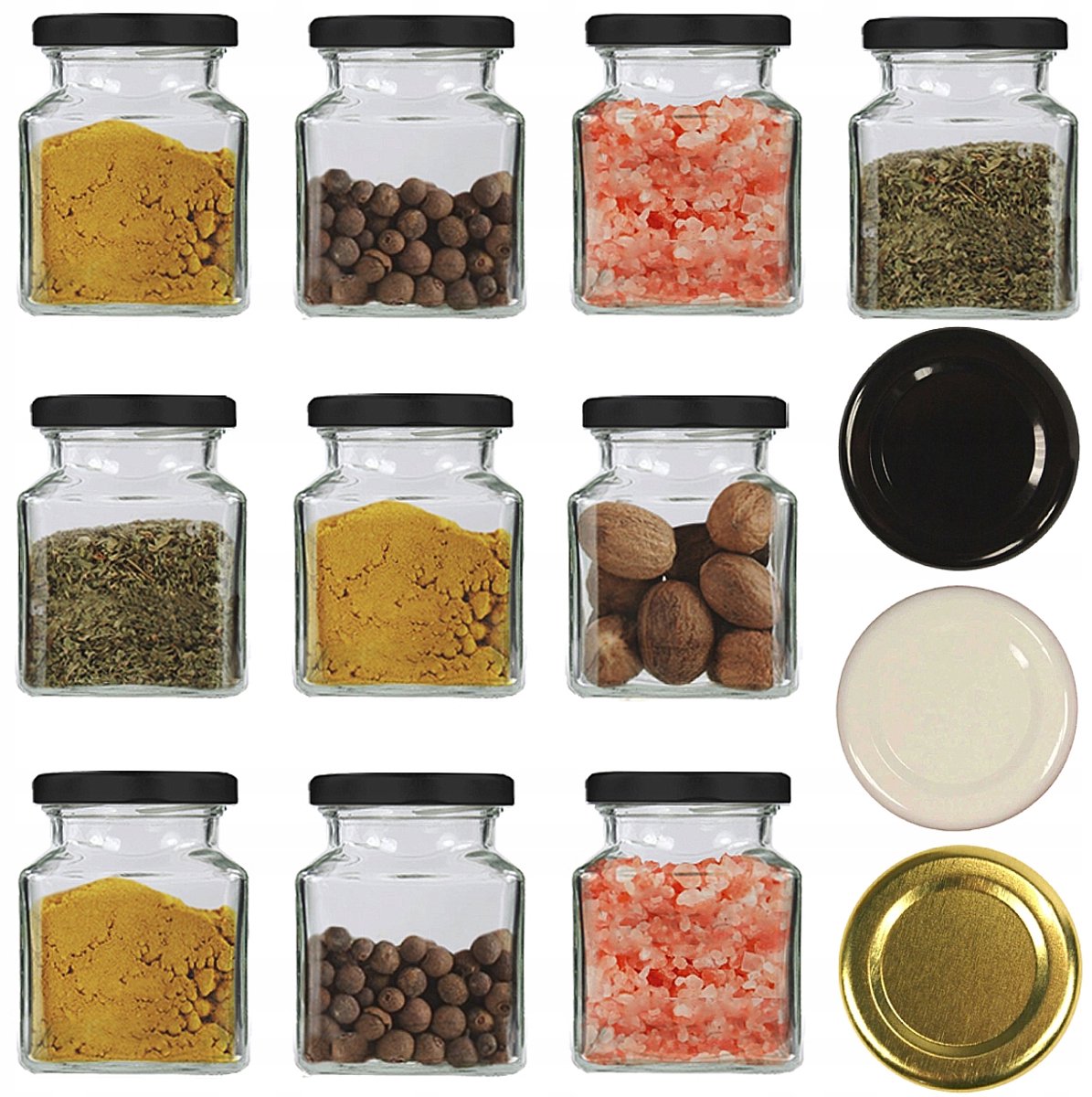 10x Glazen Kruidenpotjes 120ml met Twistdoppen - Keuze uit Zwart, Goud, Wit
