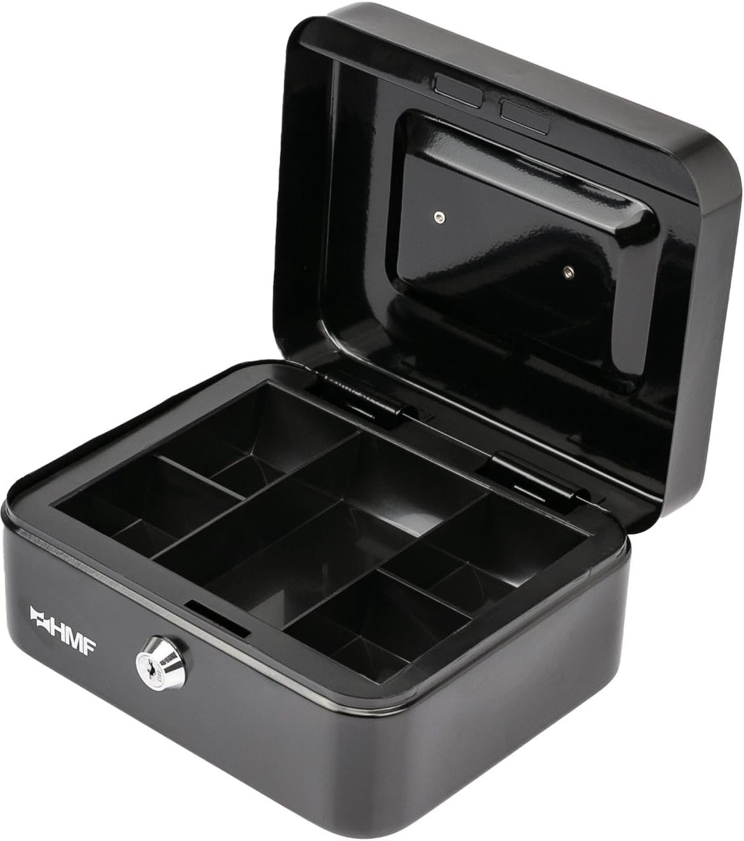 Geldcassette 20 x 16 x 9.5 cm - zwart staal - beveiligingsslot met 2 sleutels - ideaal voor veilig opbergen - ShopVlot
