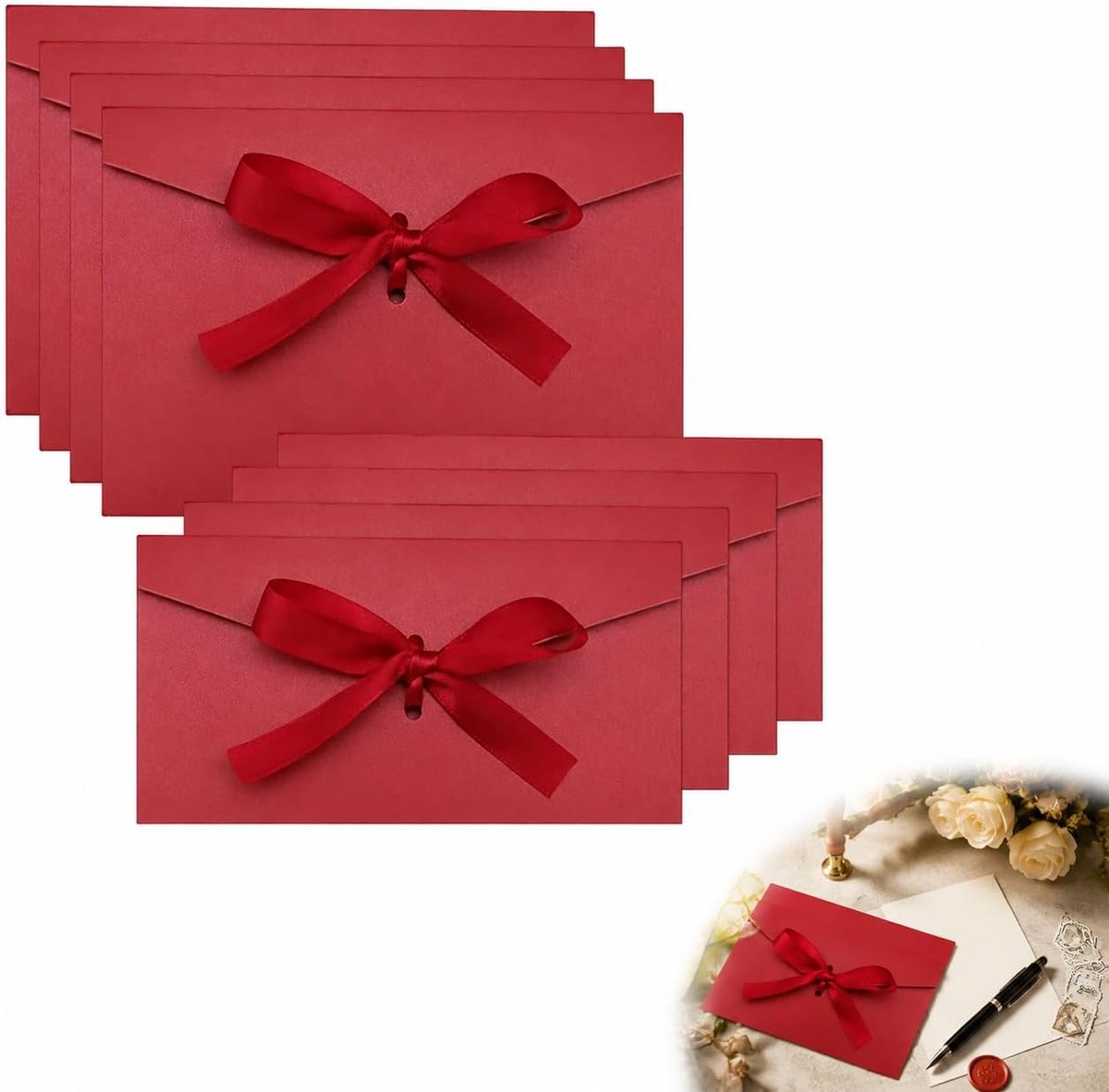 Rode retro envelop set – 10 luxe cadeau enveloppen – lint sluiting – perfect voor bruiloften - ShopVlot