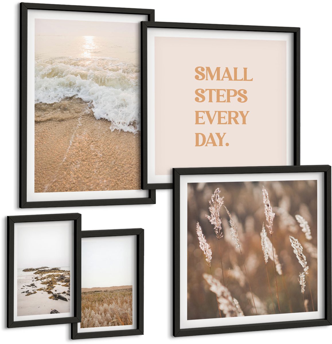 Tulup 4-Delige Schilderij Set - Kustlandschappen met inspirerende citaten over het leven - 50 x 50 cm, 20 x 30 cm en 40 x 60 cm - Muurdecoratie - Interieur Decoratie - Decoratieve Schilderijen
