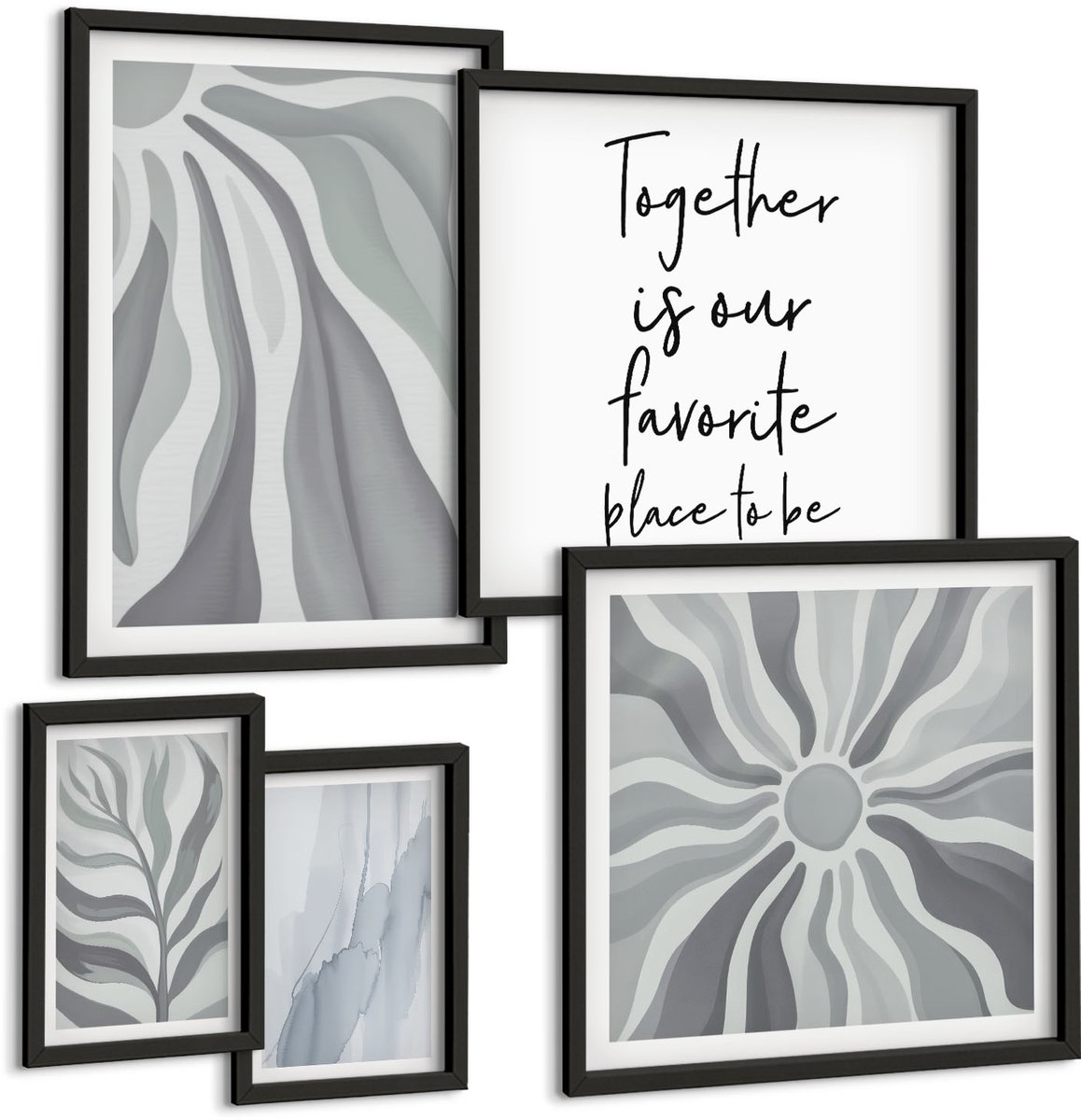 Tulup 4-Delige Schilderij Set - Abstracte patronen in grijstinten en wit - 50 x 50 cm, 20 x 30 cm en 40 x 60 cm - Moderne Wanddecoratie - Slaapkamer - Stijlvolle Muurdecoratie