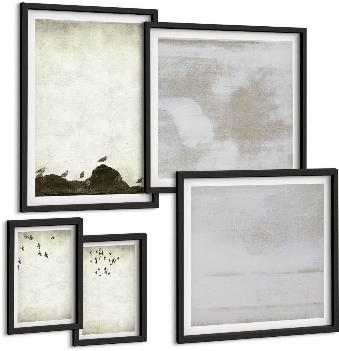Tulup 4-Delige Schilderij Set - Vliegende zwerm vogels, industriële texturen - 50 x 50 cm, 20 x 30 cm en 40 x 60 cm - Stijlvolle Wanddecoratie - Interieur - Moderne Wanddecoratie