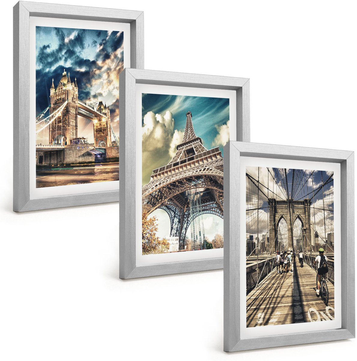 Tulup 4-Delige Schilderij Set - Bruggen en torens in Europese steden - 20 x 30 cm - Muurdecoratie - Wanddecoratie - Slaapkamer - Decoratieve Schilderijen
