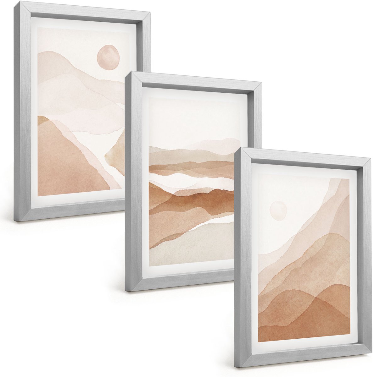 Tulup 4-Delige Schilderij Set - Abstracte landschappen in bruine en beige tinten. - 20 x 30 cm - Wanddecoratie - Schilderijen Set - Kantoor - Muurdecoratie