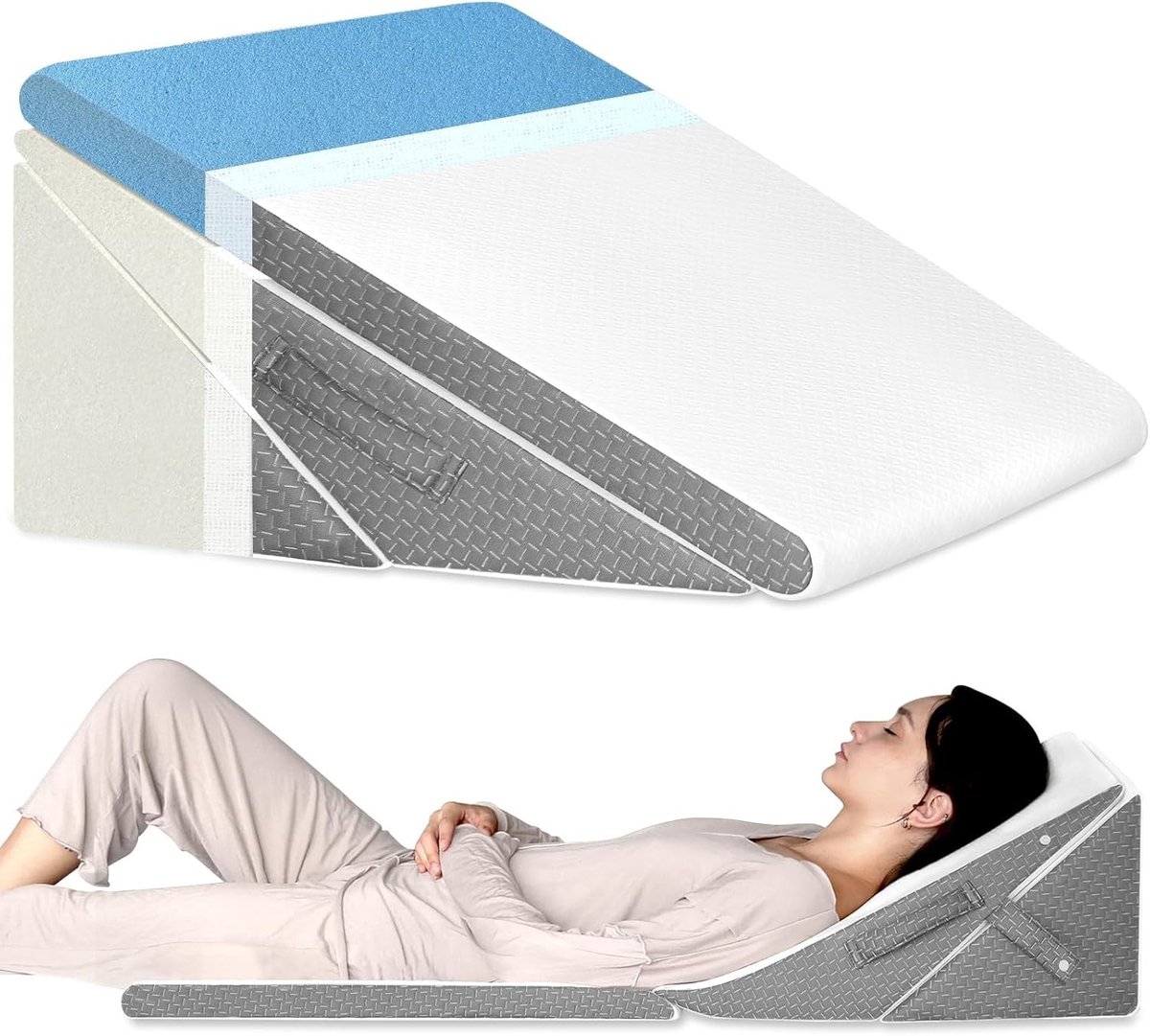 Beenverhoger voor in bed - Wit - Driehoekig traagschuim wigkussen - Verstelbaar in 4 hoogtes - Voor postoperatieve en dagelijkse ondersteuning