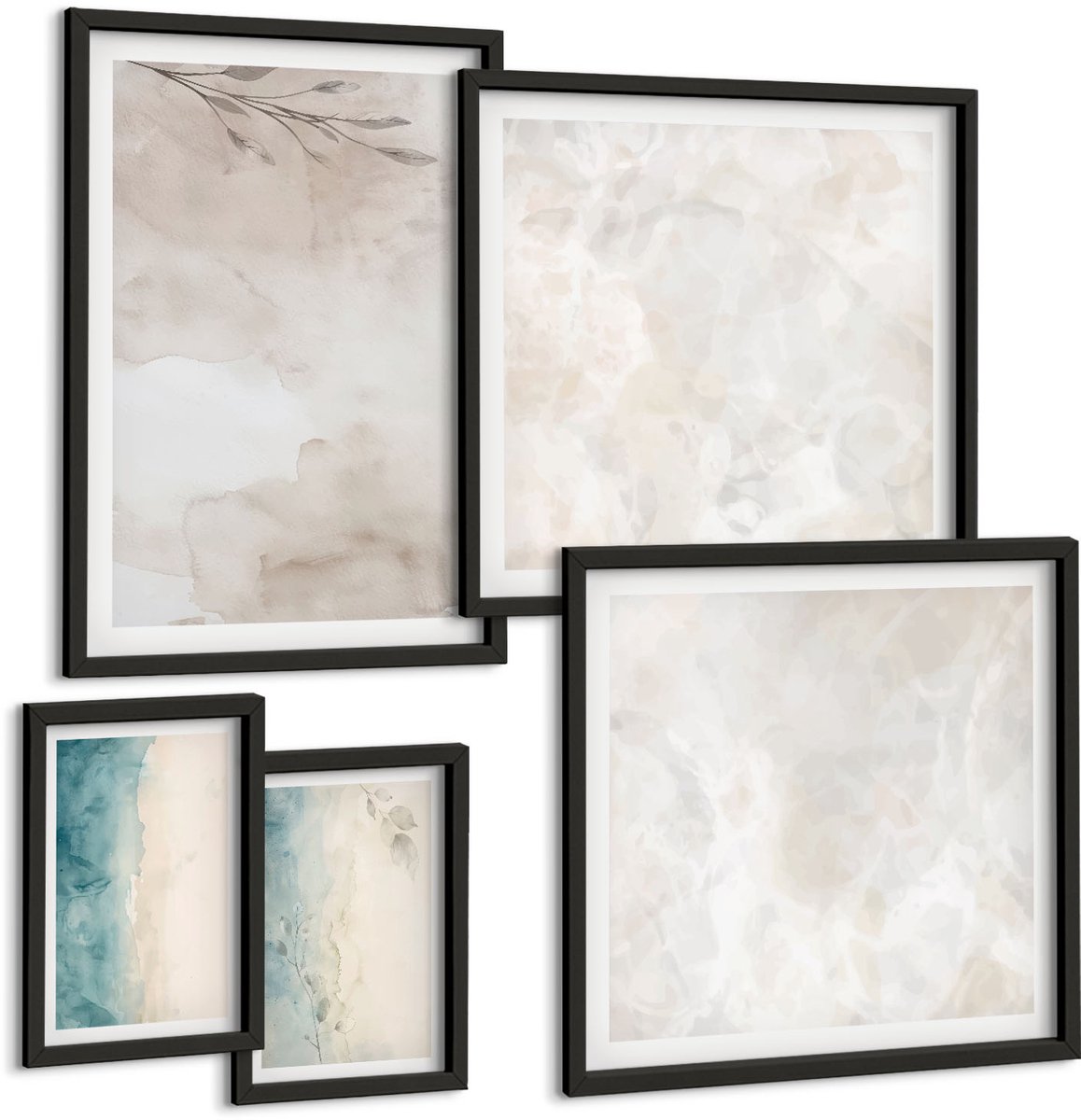 Tulup 4-Delige Schilderij Set - Subtiele aquarelverftextuur - 50 x 50 cm, 20 x 30 cm en 40 x 60 cm - Decoratieve Schilderijen - Wanddecoratie - Hal - Muurdecoratie