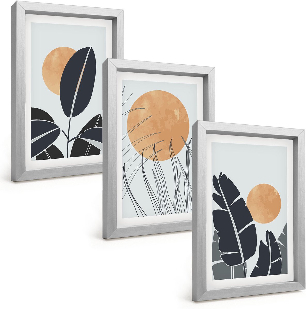 Tulup 4-Delige Schilderij Set - Plantenpatronen met grote zonnen in minimalistische stijl - 20 x 30 cm - Muurdecoratie - Wanddecoratie - Slaapkamer
