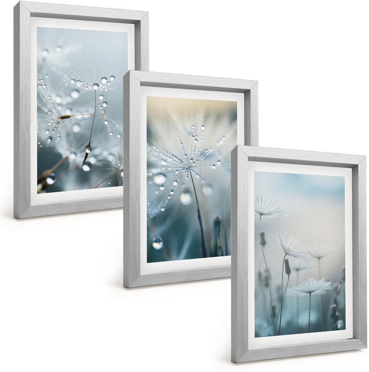 Tulup 4-Delige Schilderij Set - Dauwdruppels op tere paardenbloemen - 20 x 30 cm - Wanddecoratie - Schilderijen Set - Kantoor