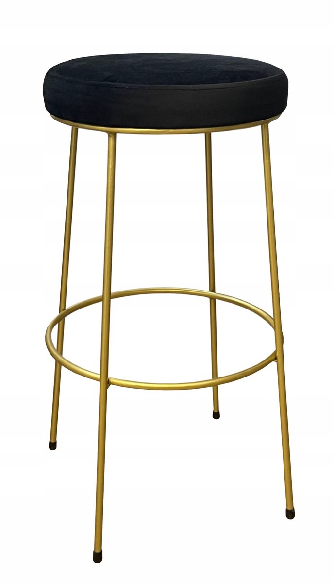 Gouden lage barkruk 66cm met zwart fluwelen zitting