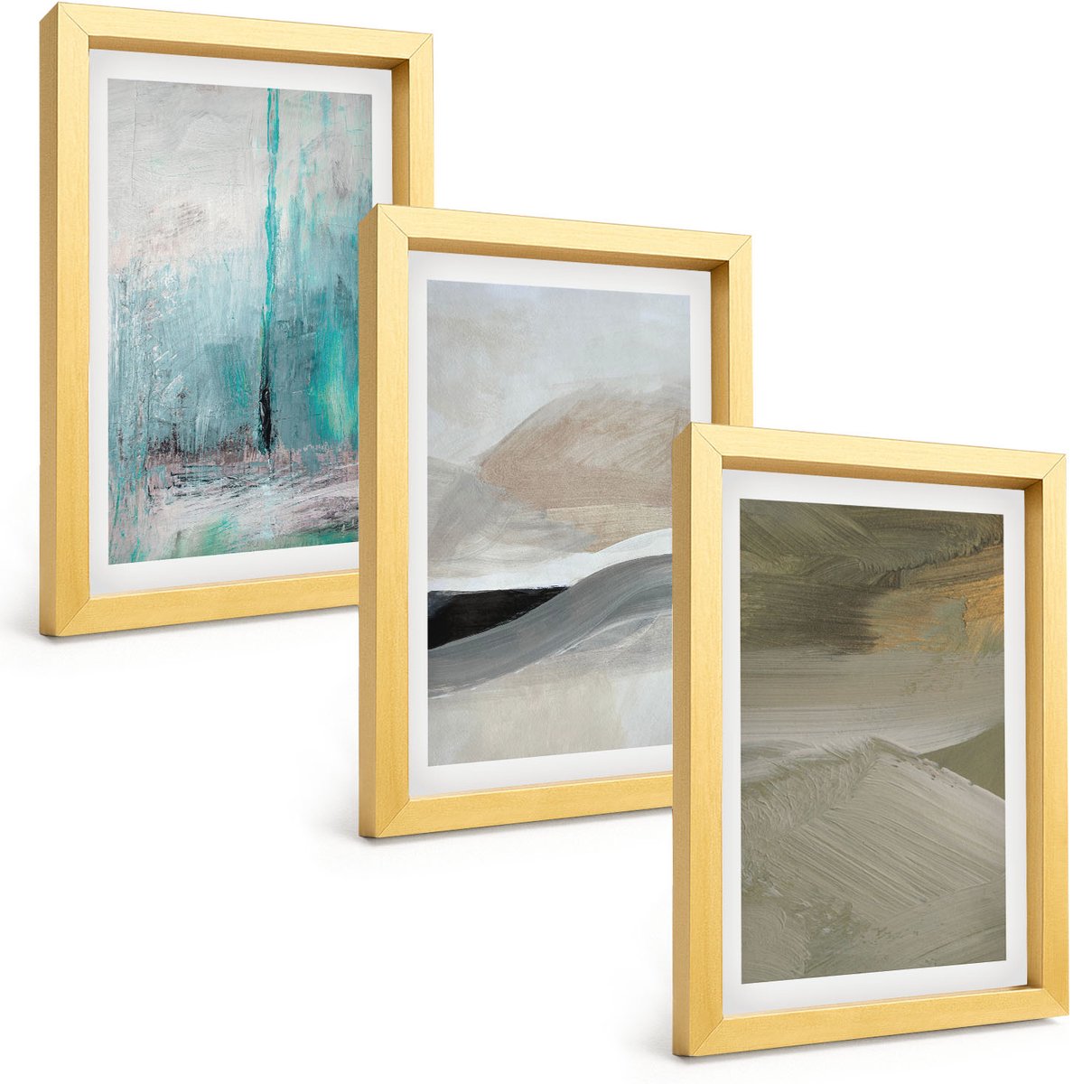 TULUP 4-Delige Schilderij Set - Geschilderde abstracte minimalistische decoraties - 20 x 30 cm - Muurdecoratie - Schilderijen Set - Woonkamer - Woonkamer Decoratie Gouden lijst