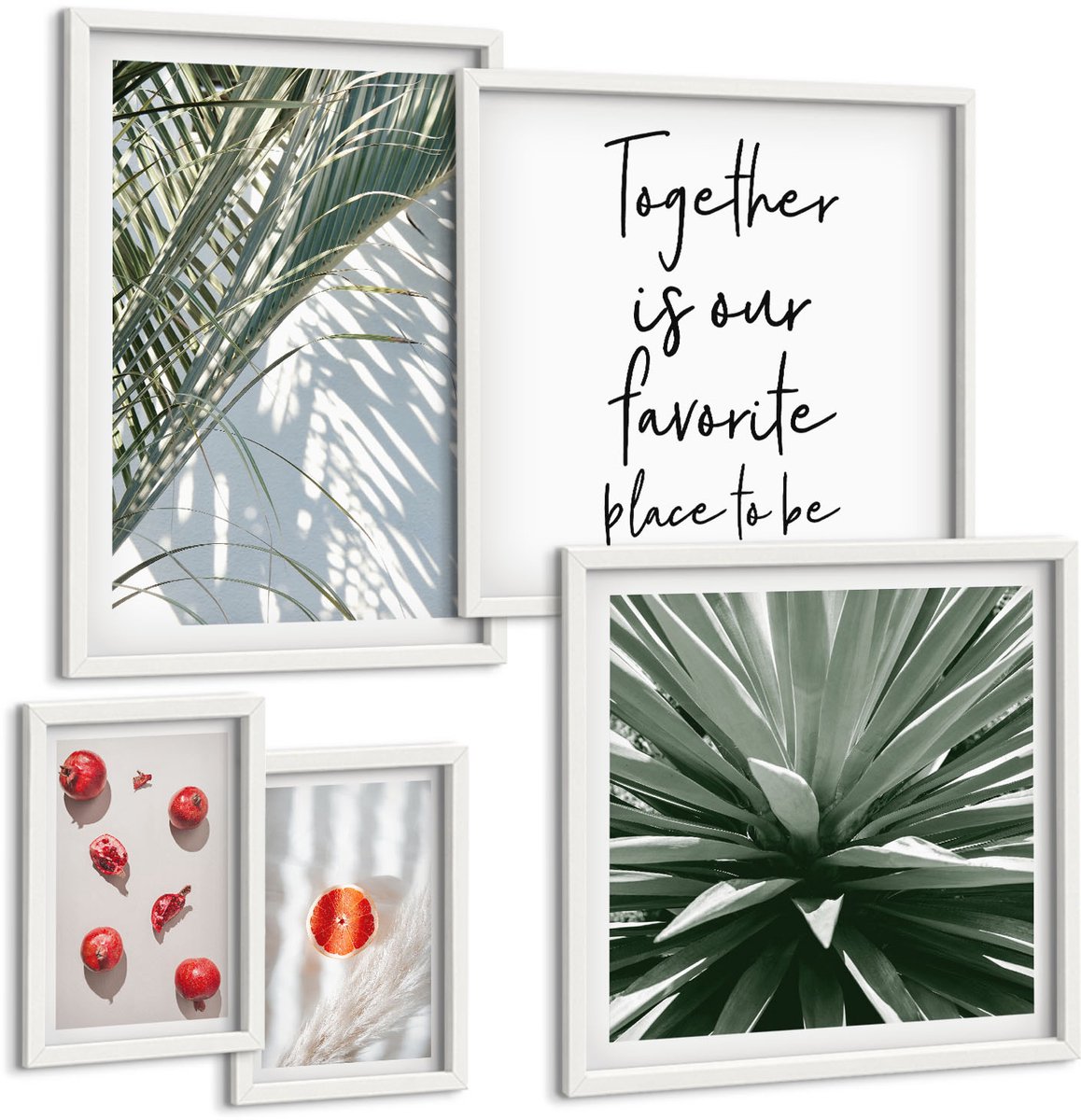 Tulup 4-Delige Schilderij Set - Boho-stijl met plantmotieven en tropisch fruit. - 50 x 50 cm, 20 x 30 cm en 40 x 60 cm - Decoratieve Schilderijen - Wanddecoratie - Hal - Interieur Decoratie