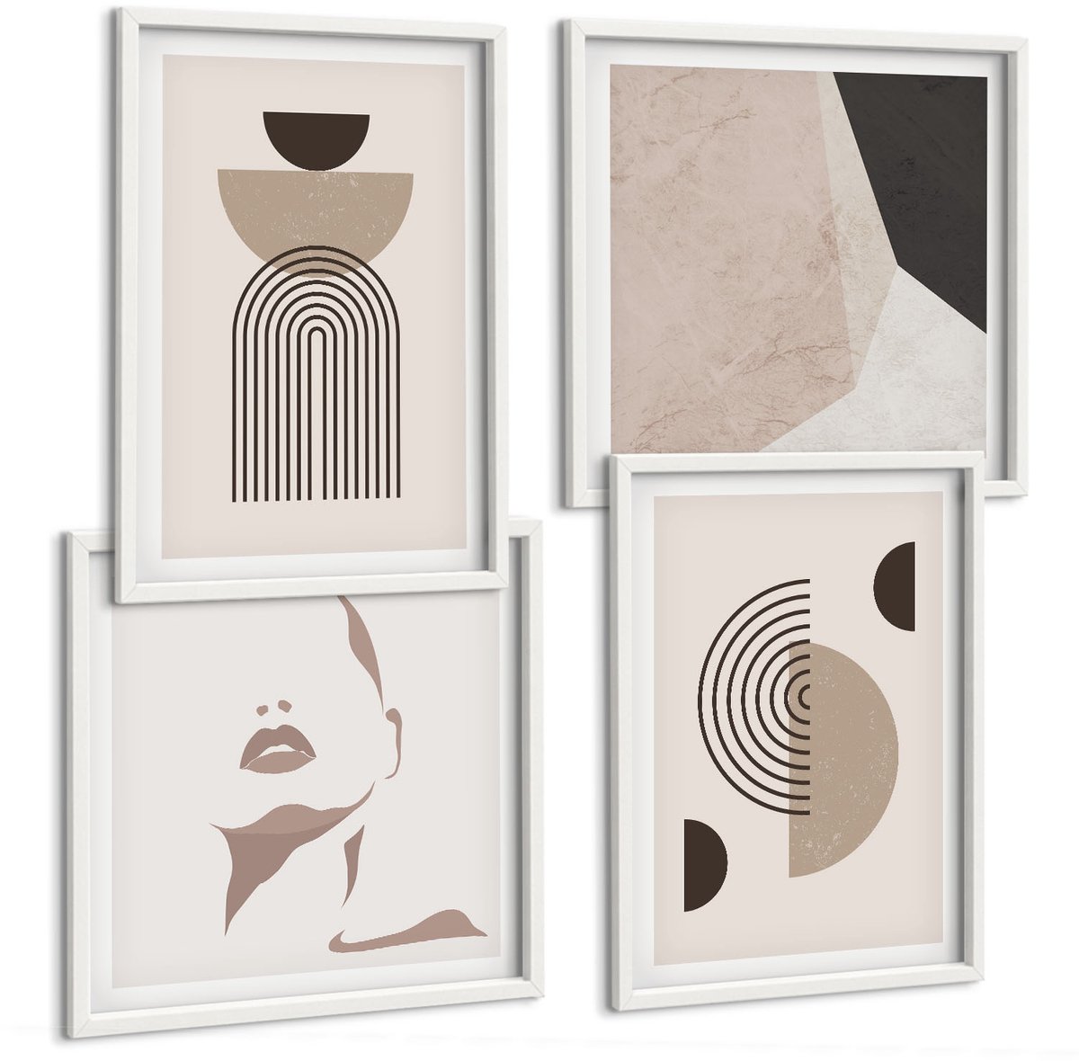 Tulup 4-Delige Schilderij Set - Abstracte geometrische vormen en gezichtssilhouet - 40x40 en 40x60 - Muurdecoratie - Schilderijen Set - Woonkamer - Woonkamer Decoratie