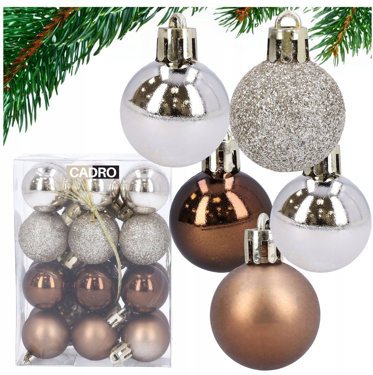 Kleine kerstballen 3cm bruin/beige set van 24 stuks