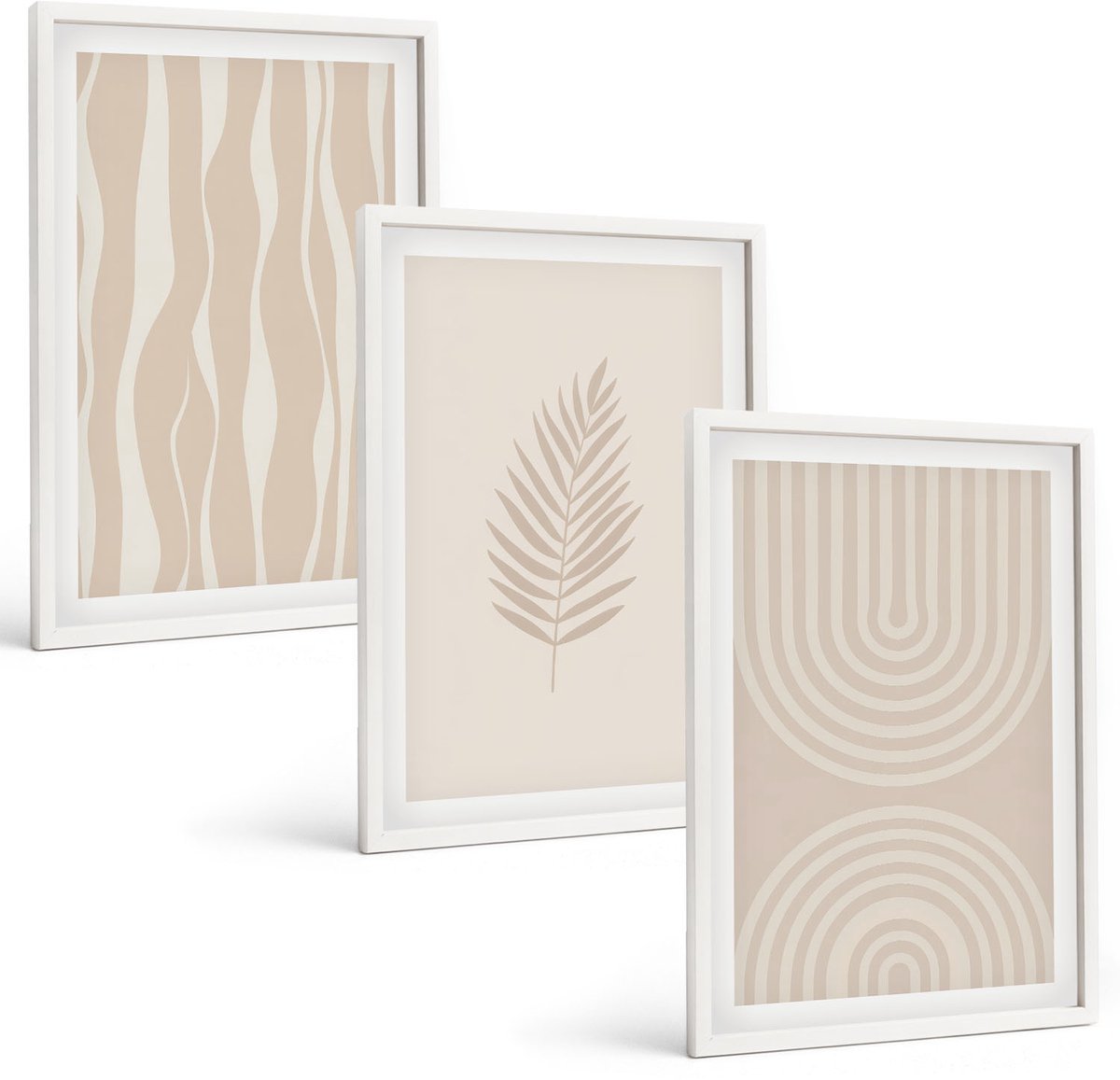 Tulup 3-Delige Schilderij Set - Patronen in beigetinten met plantmotieven - 40x60 - Muurdecoratie - Schilderijen Set - Woonkamer - Wanddecoratie