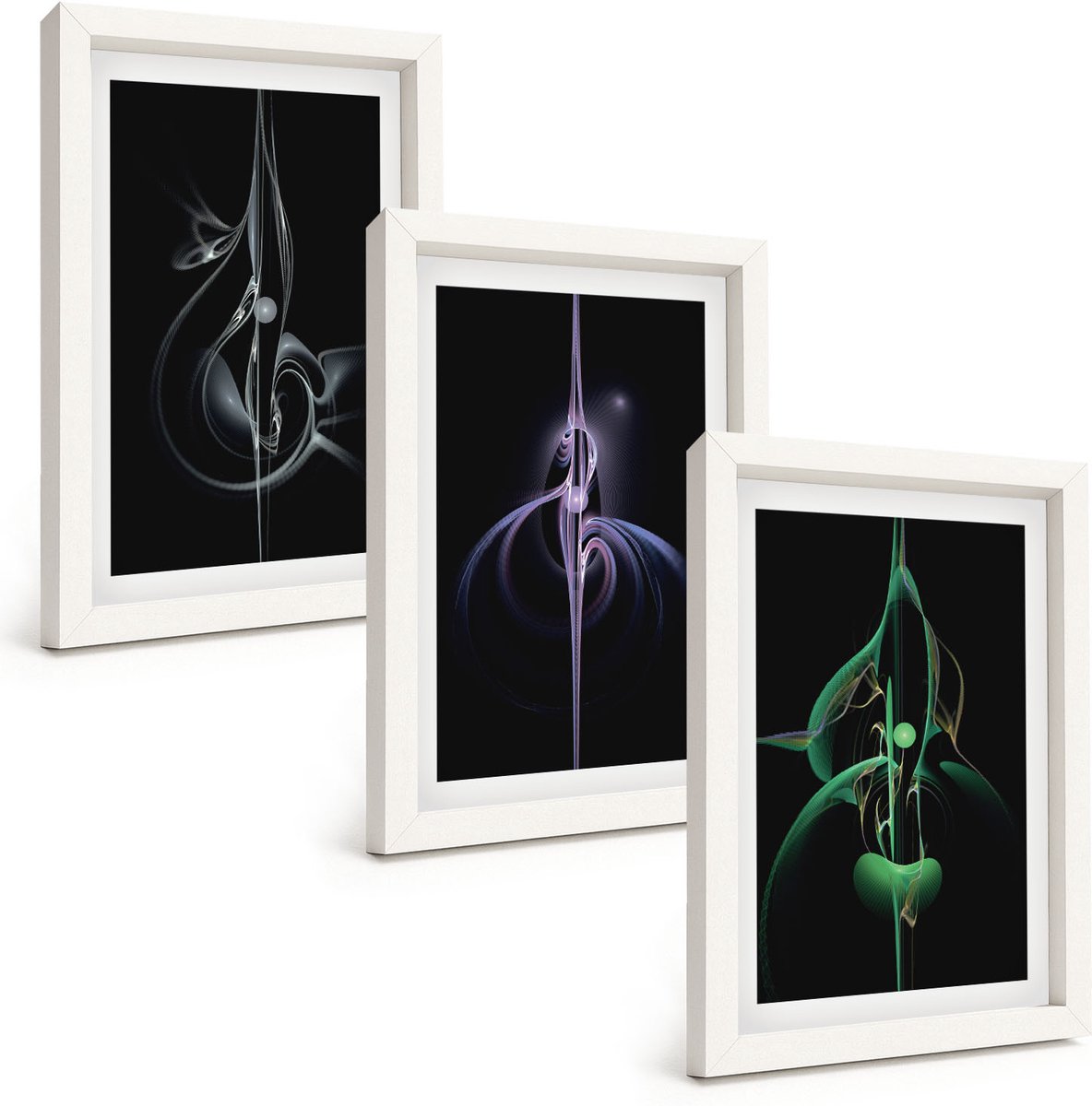 Tulup 3-Delige Schilderij Set - Abstracte patronen in zwart- en kleurtinten - 20x30 - Wanddecoratie - Schilderijen Set - Kantoor - Woonkamer Decoratie