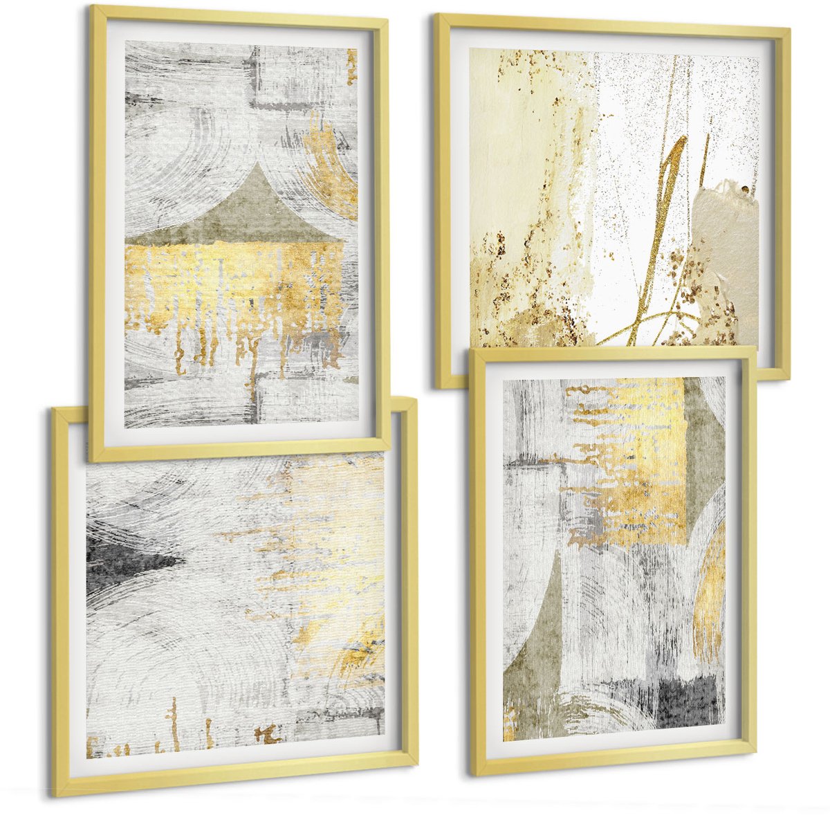 TULUP 4-Delige Schilderij Set - Abstracte minimalistische, modieuze schilderpatronen - 40 x 40 cm en 40 x 60 cm - Wanddecoratie - Muurdecoratie - Woonkamer - Decoratieve Schilderijen Gouden lijst