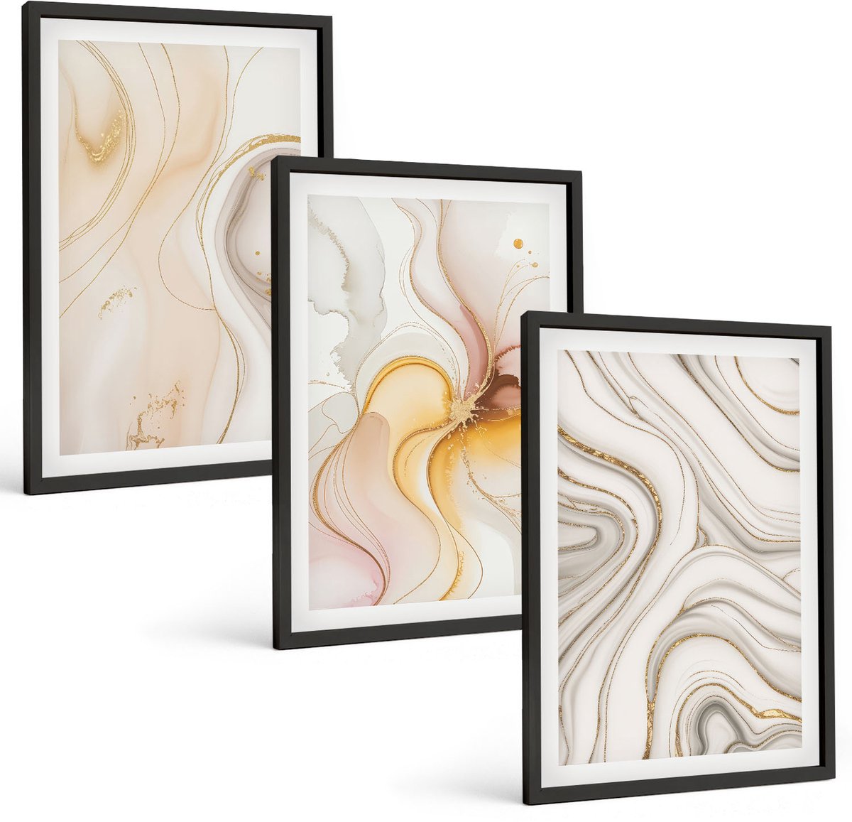 Tulup 4-Delige Schilderij Set - Abstracte warme patronen, elegante motieven - 40 x 60 cm - Muurdecoratie - Wanddecoratie - Hal - Stijlvolle Muurdecoratie