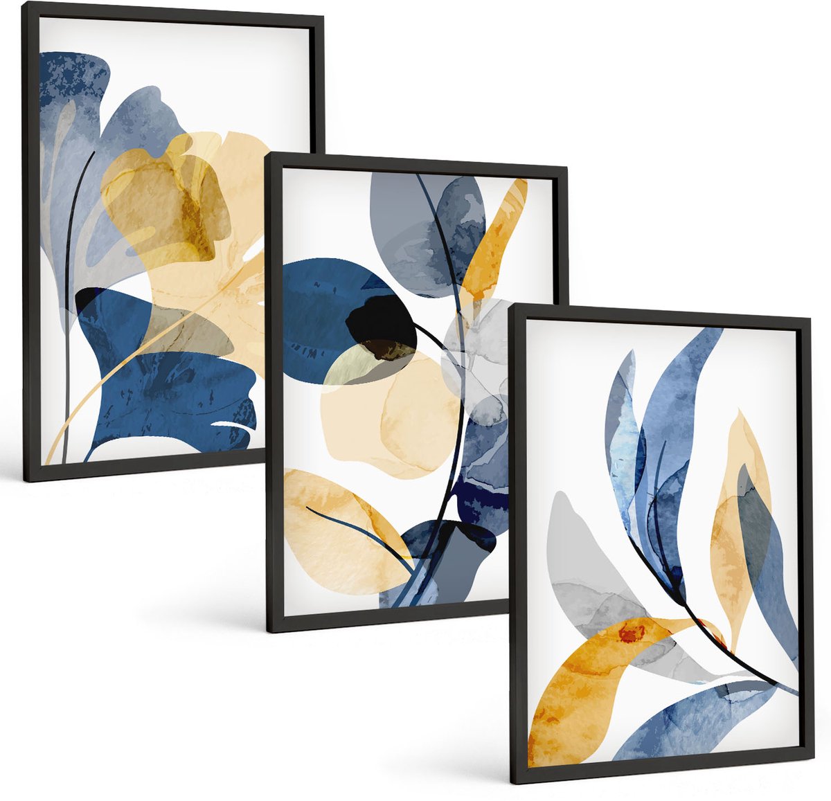 Tulup 4-Delige Schilderij Set - Plantenmotieven in aquarelstijl - 40 x 60 cm - Muurdecoratie - Decoratieve Schilderijen - Wohnzimmer - Interieur Decoratie