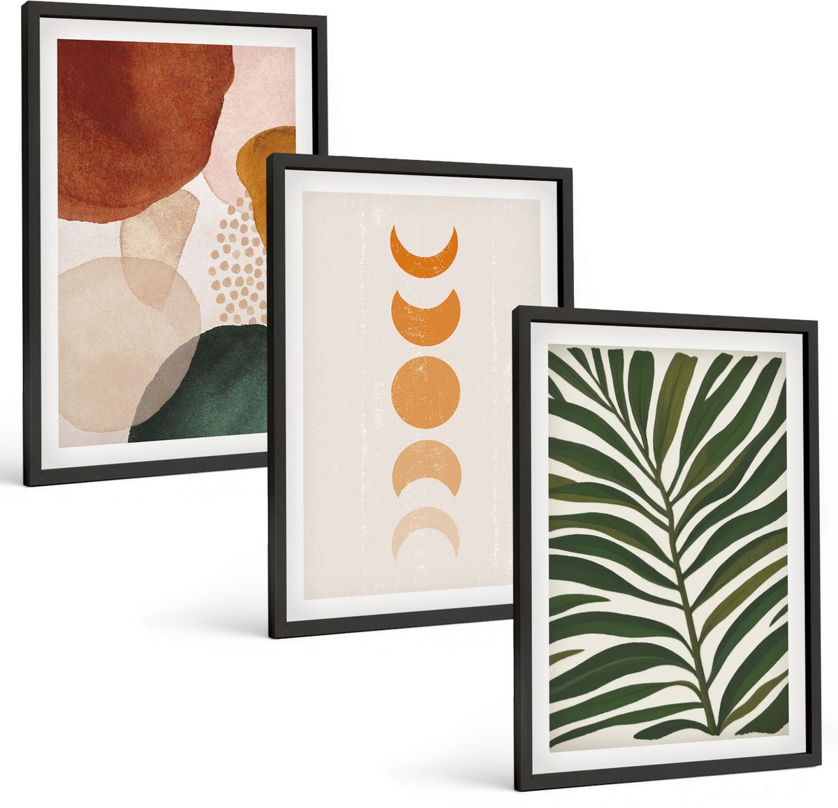 Tulup 4-Delige Schilderij Set - Abstracte vormen in warme kleuren en bladeren - 40 x 60 cm - Muurdecoratie - Schilderijen Set - Woonkamer - Woonkamer Decoratie