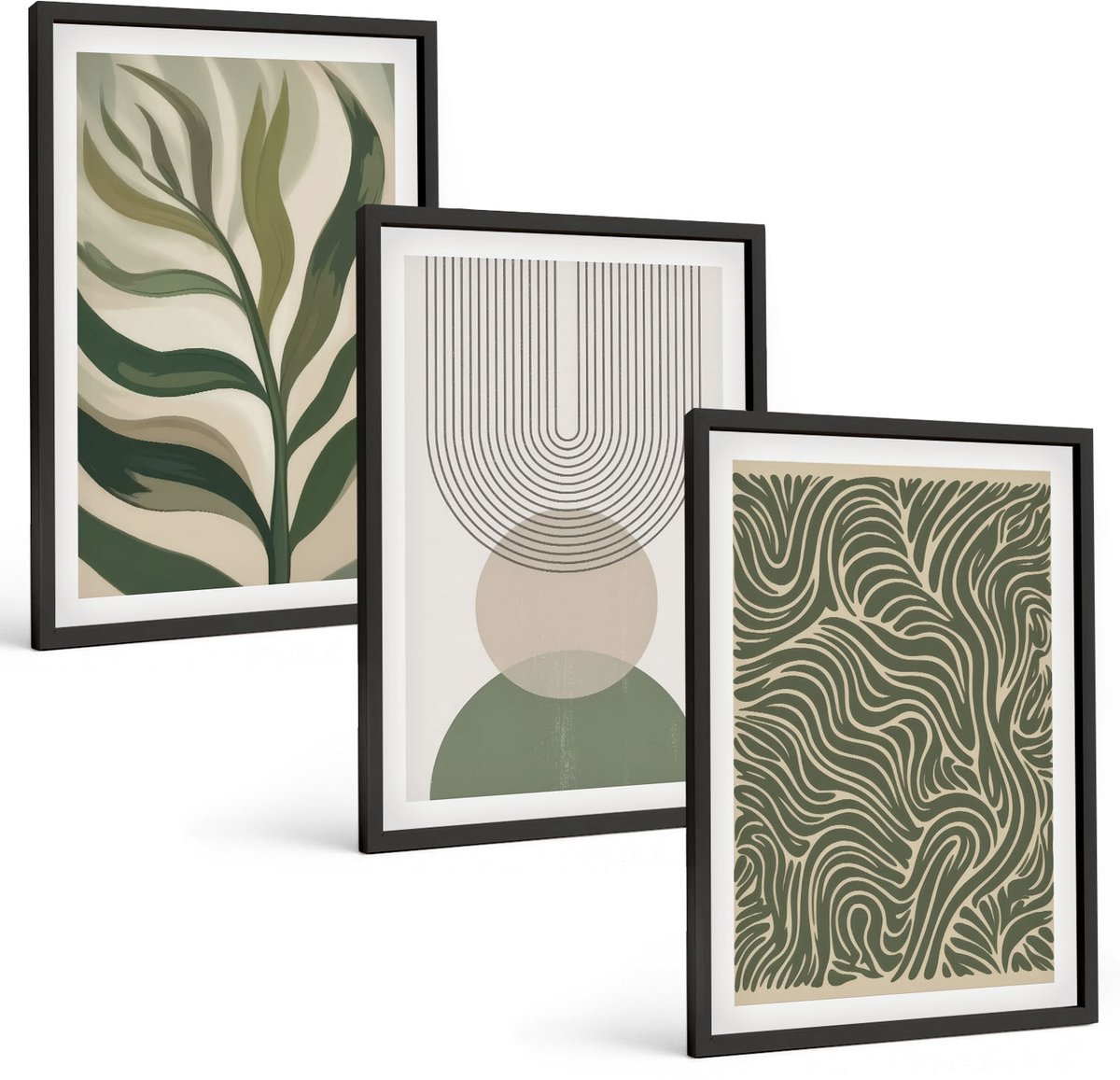 Tulup 4-Delige Schilderij Set - Abstracte bladeren en geometrische vormen - 40 x 60 cm - Wanddecoratie - Moderne Interieurdecoratie - Moderne Wanddecoratie